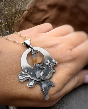 The Formosan Black Bear & Golden Rutile Quartz Necklace