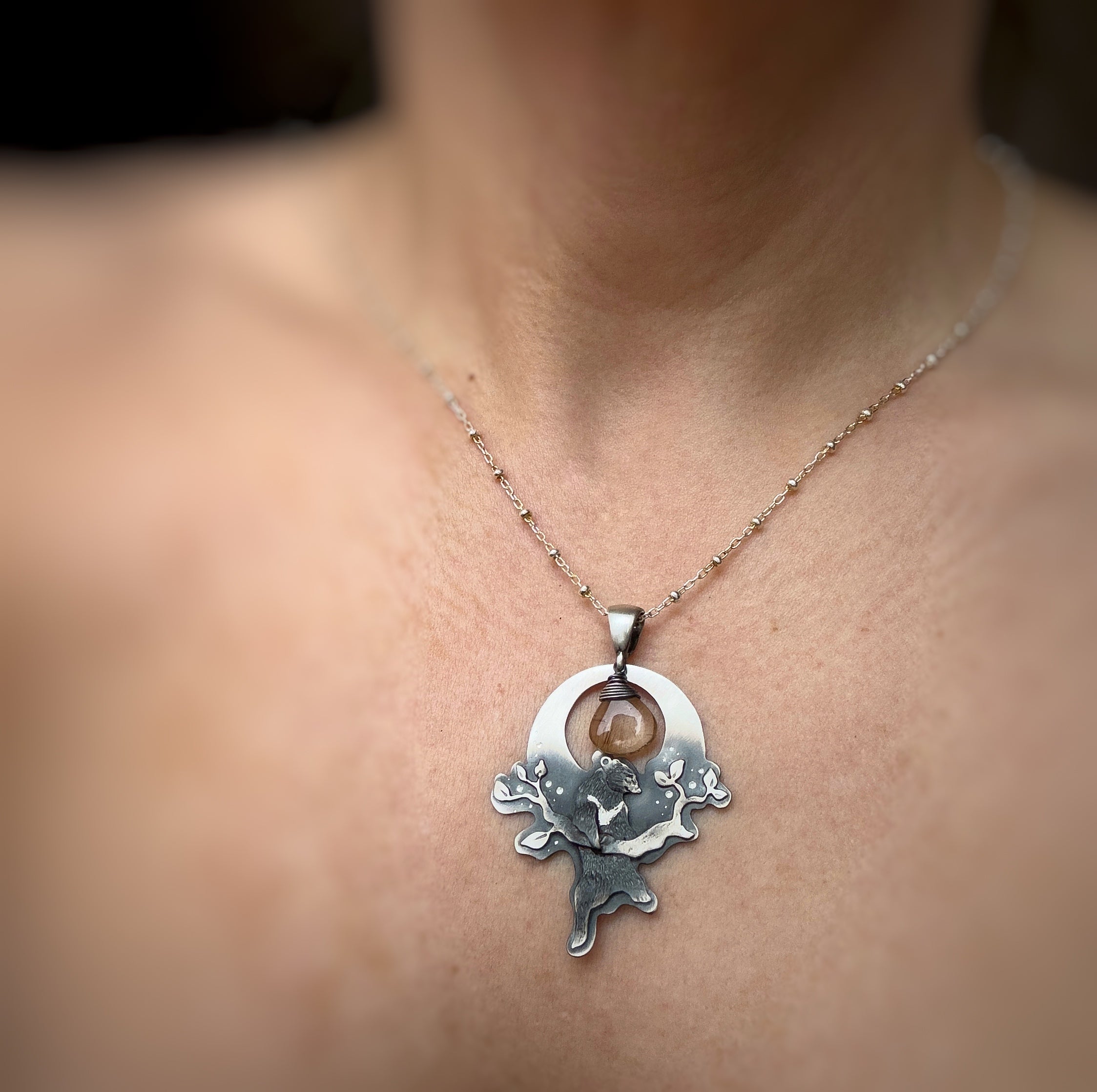 The Formosan Black Bear & Golden Rutile Quartz Necklace