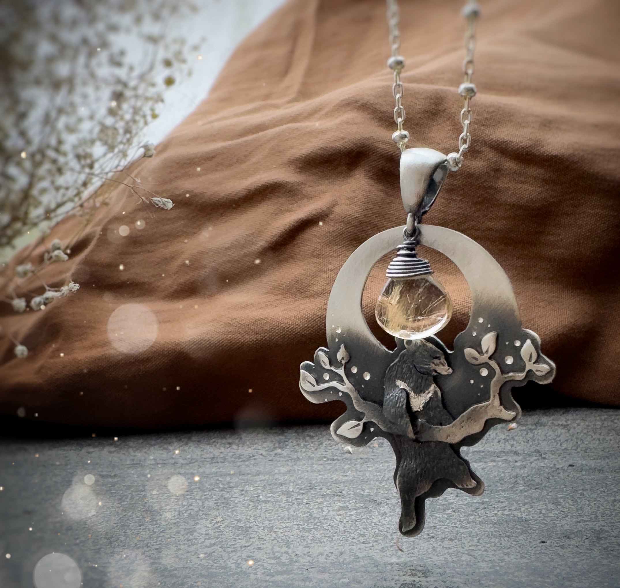 The Formosan Black Bear & Golden Rutile Quartz Necklace