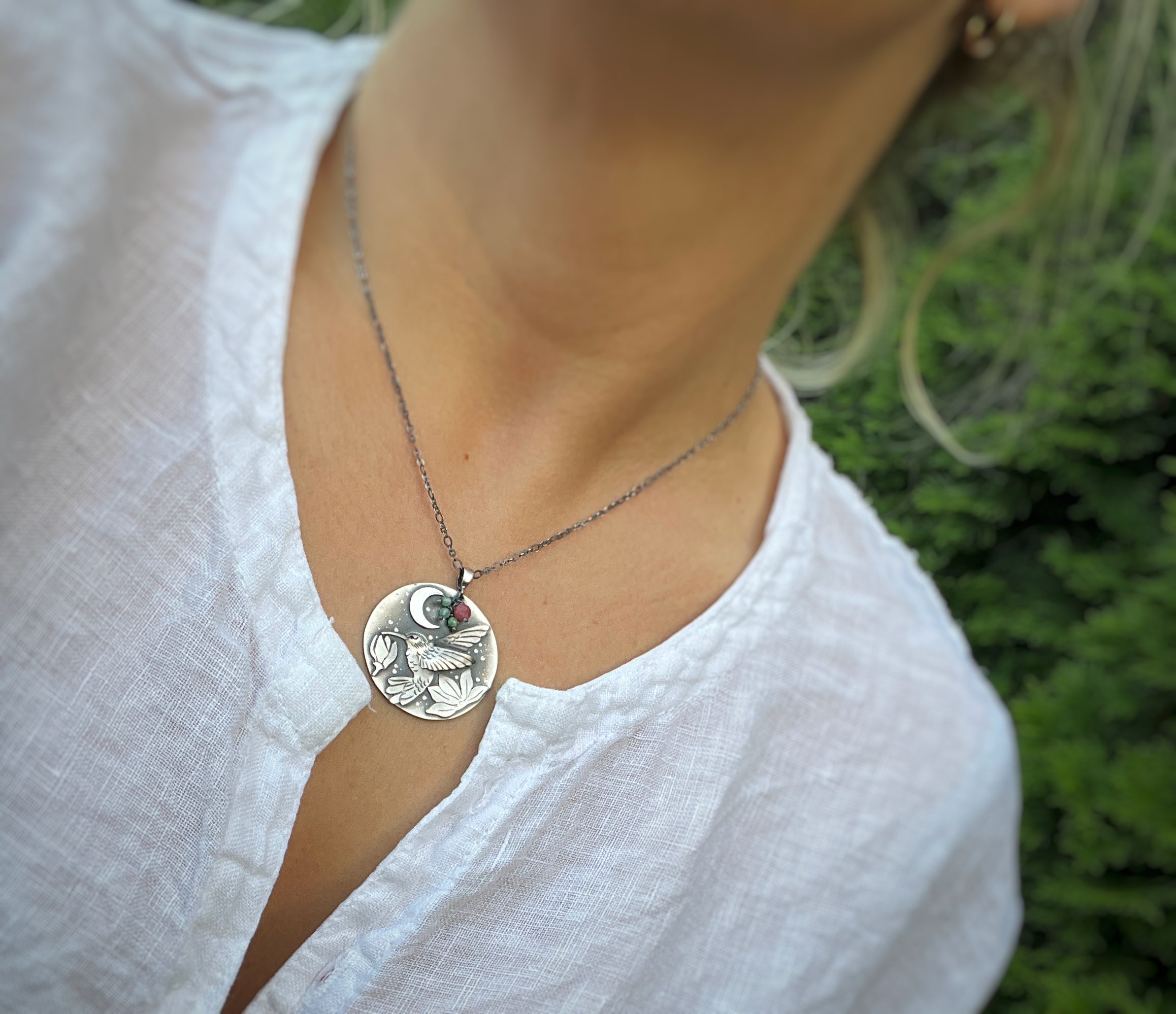 The Hummingbird & Flowers Necklace II