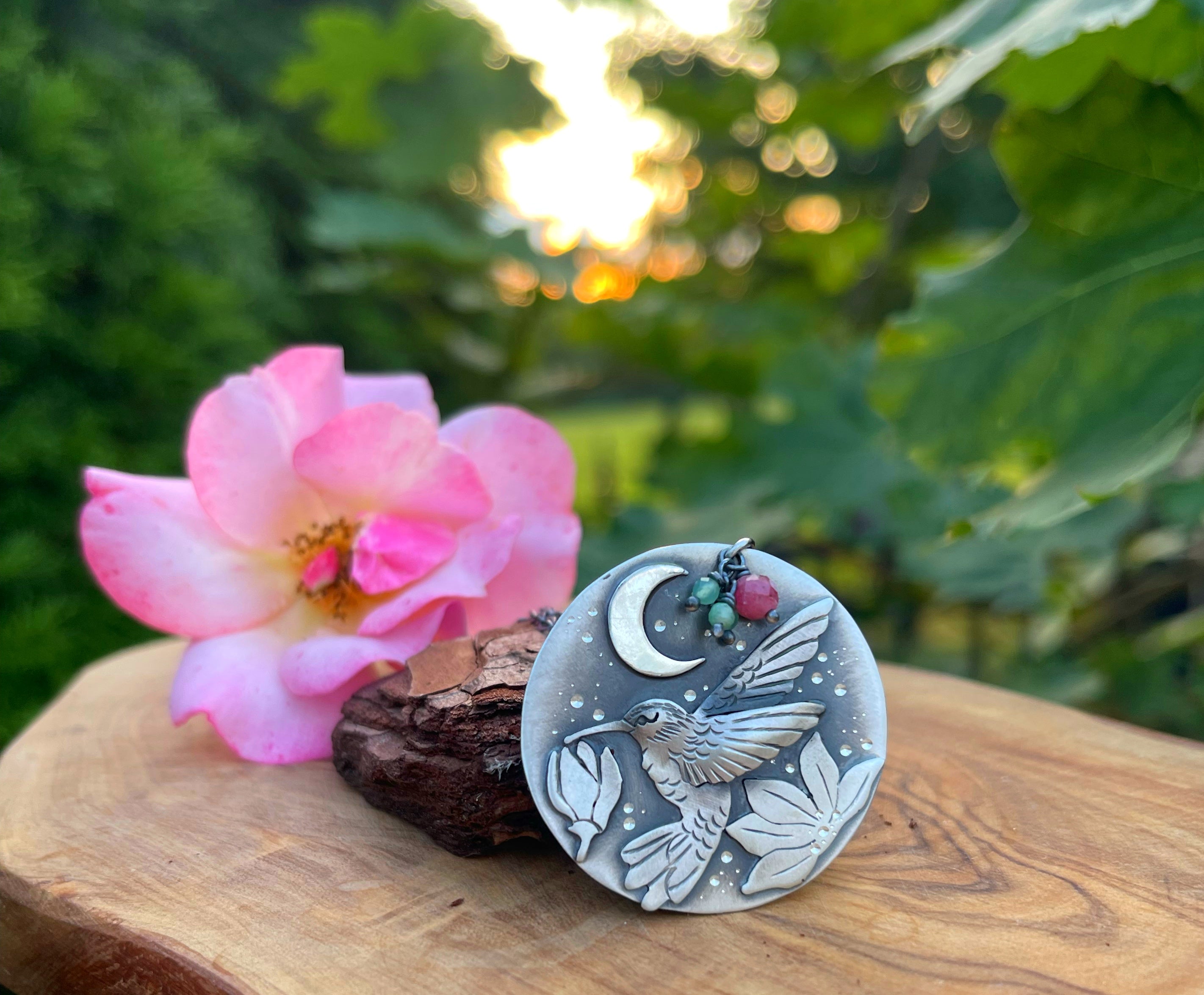 The Hummingbird & Flowers Necklace I
