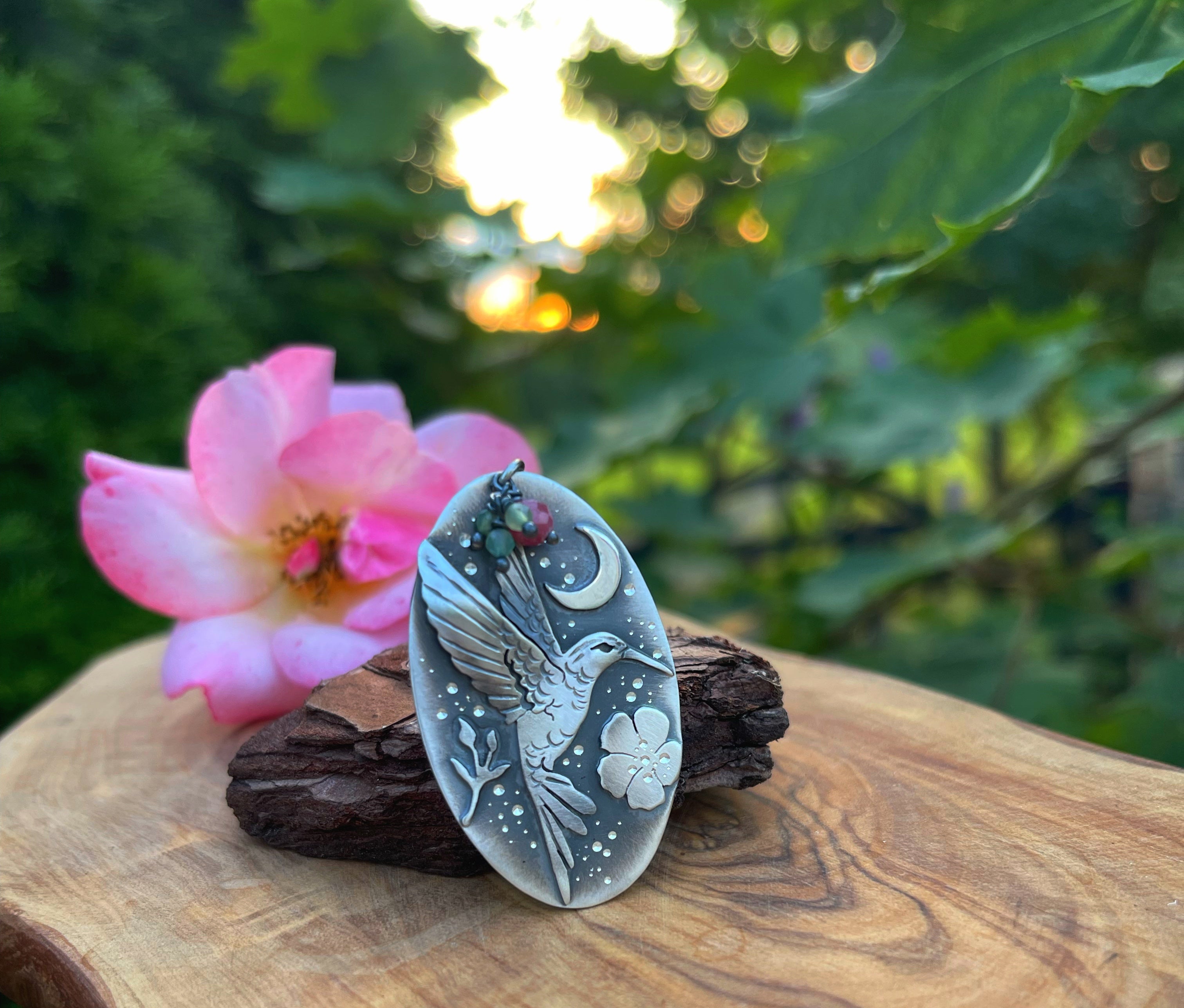 The Hummingbird & Flowers Necklace II