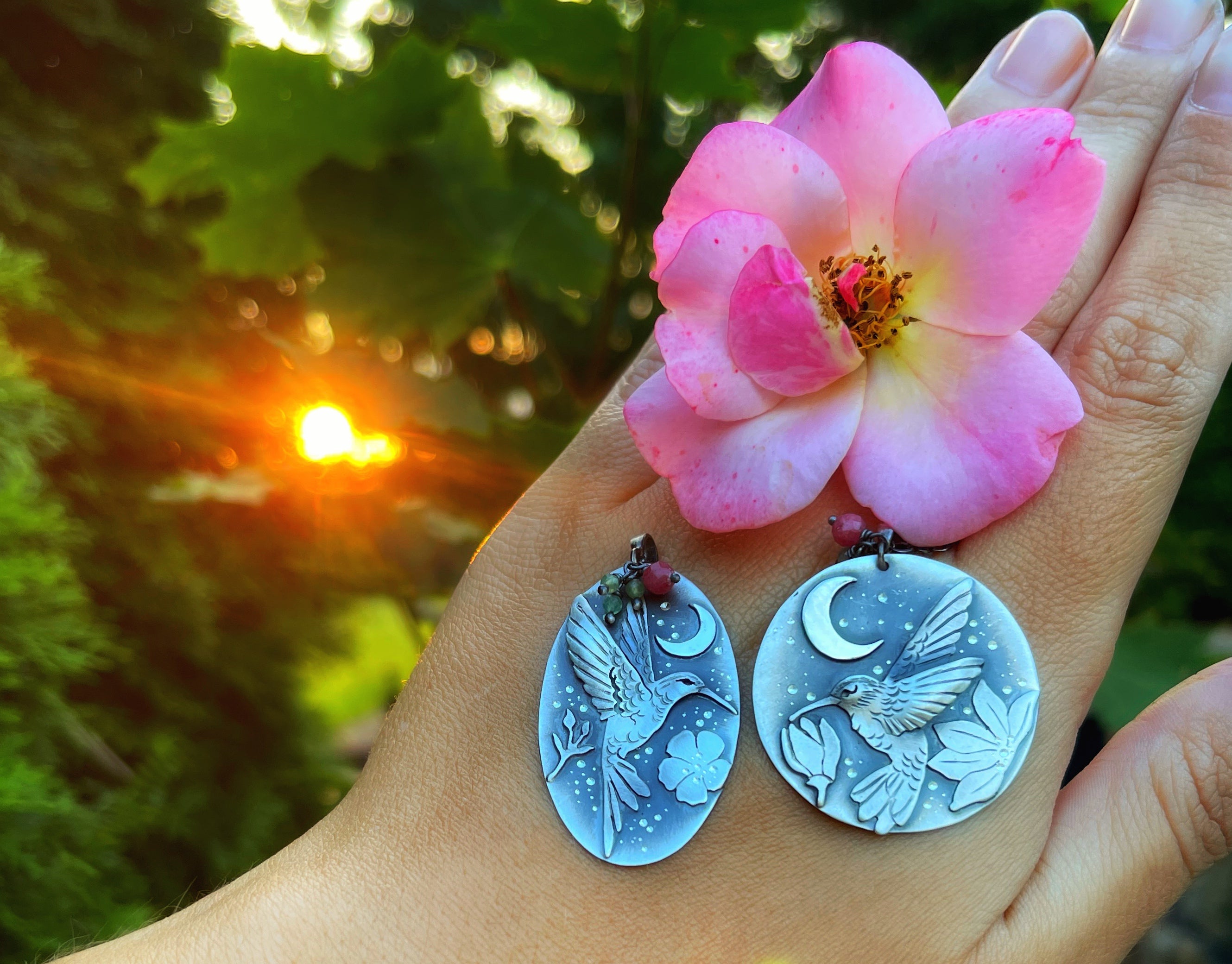 The Hummingbird & Flowers Necklace II