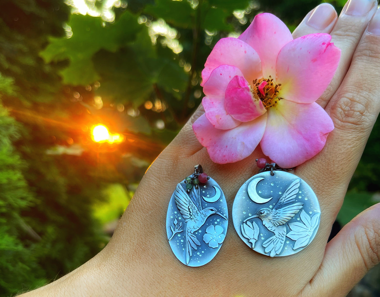 The Hummingbird & Flowers Necklace II
