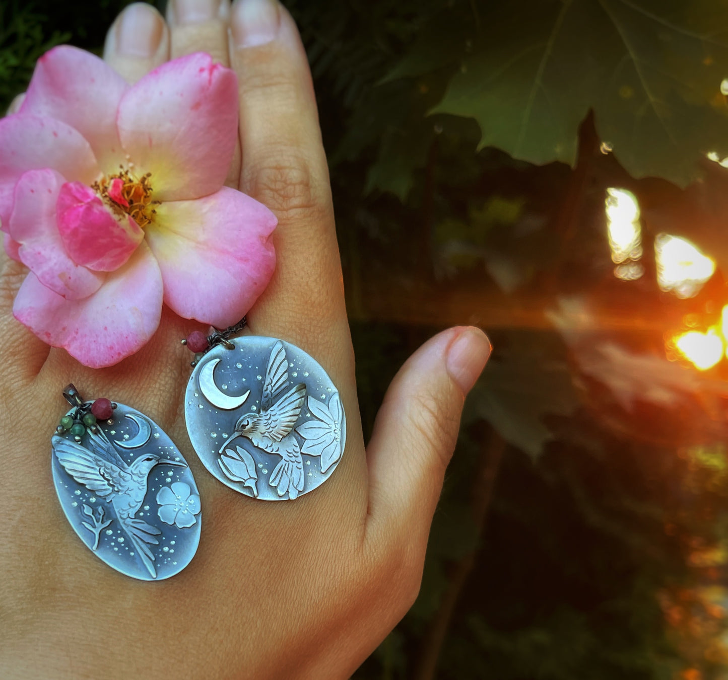 The Hummingbird & Flowers Necklace I
