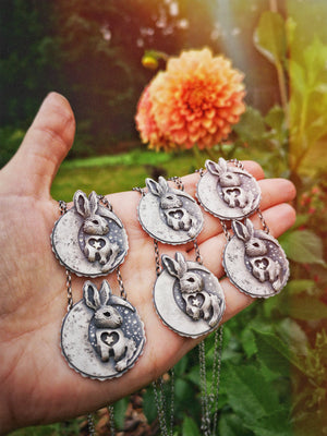 Guardian of the Moon - Silver Rabbit & Moon Necklace