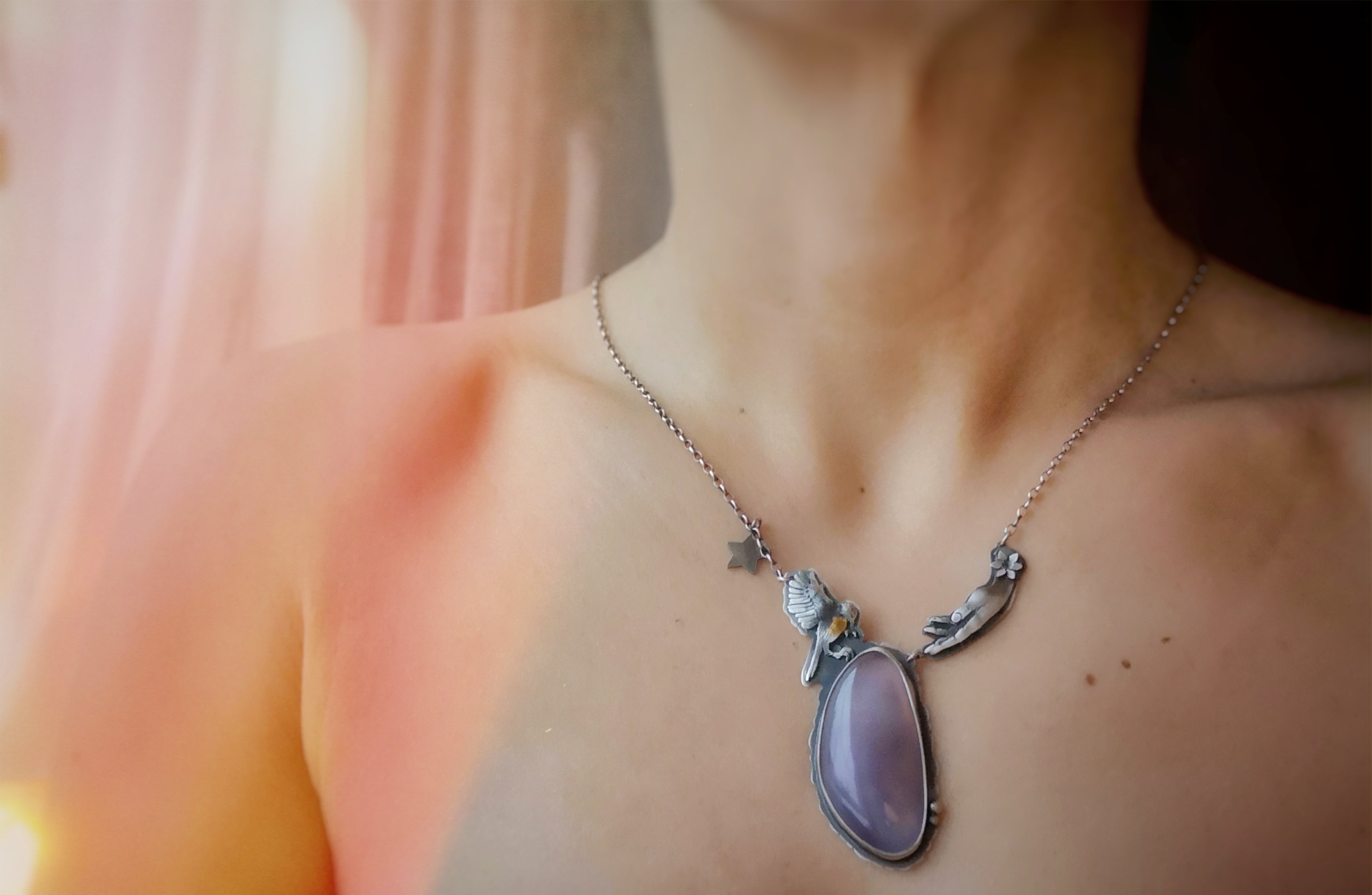 Good Luck Necklace-- Holy Blue Chickadee Necklace