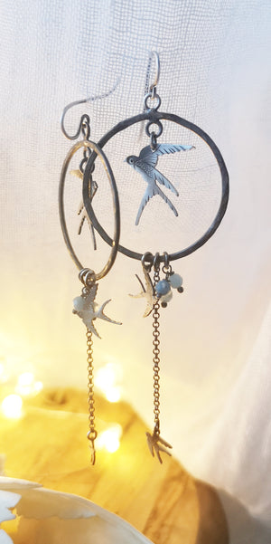 The Swallow Earrings - Birds Hoop Earrings