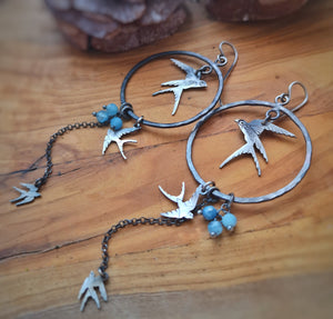 The Swallow Earrings - Birds Hoop Earrings