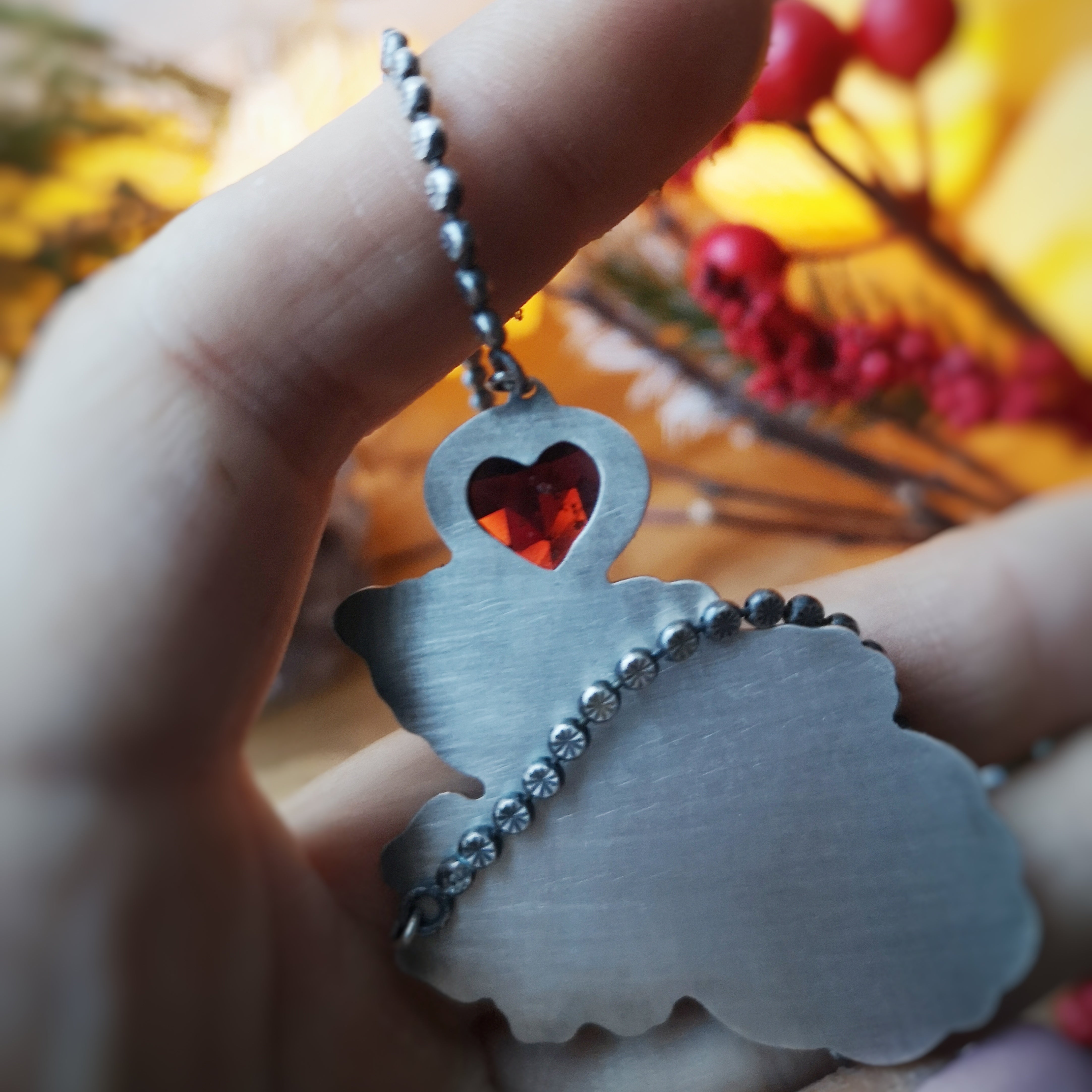 Spiritual Messenger Necklace--Red Cardinal, Agate & Garnet Necklace
