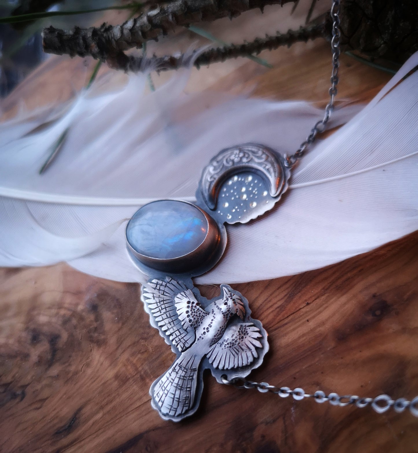 Purity of the Soul Necklace - Blue Jay & Moonstone Necklace