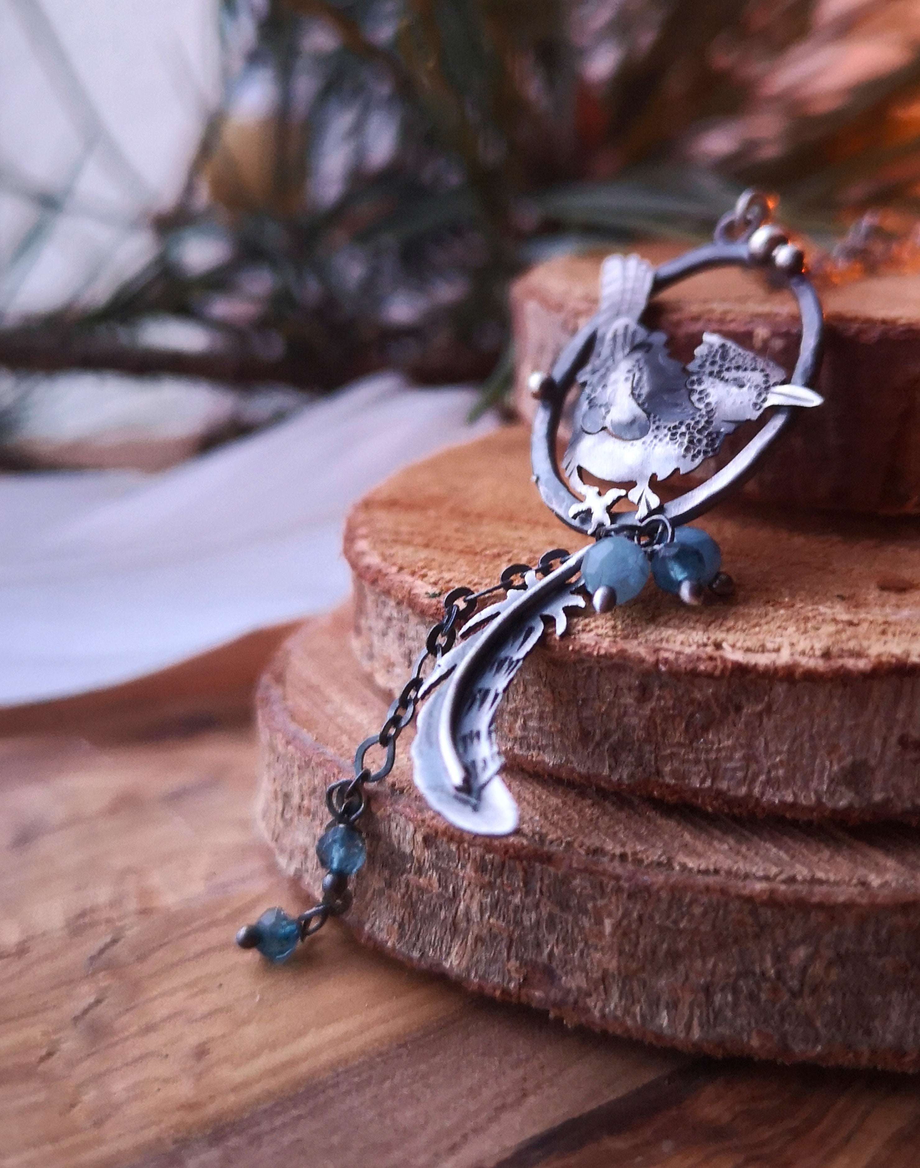 Blue Jay Lariat Necklace - Aquamarine & Topaz