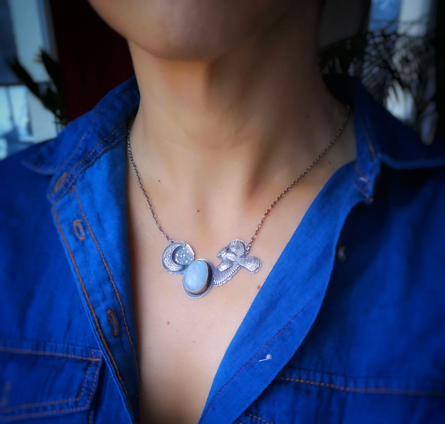 Purity of the Soul Necklace - Blue Jay & Moonstone Necklace