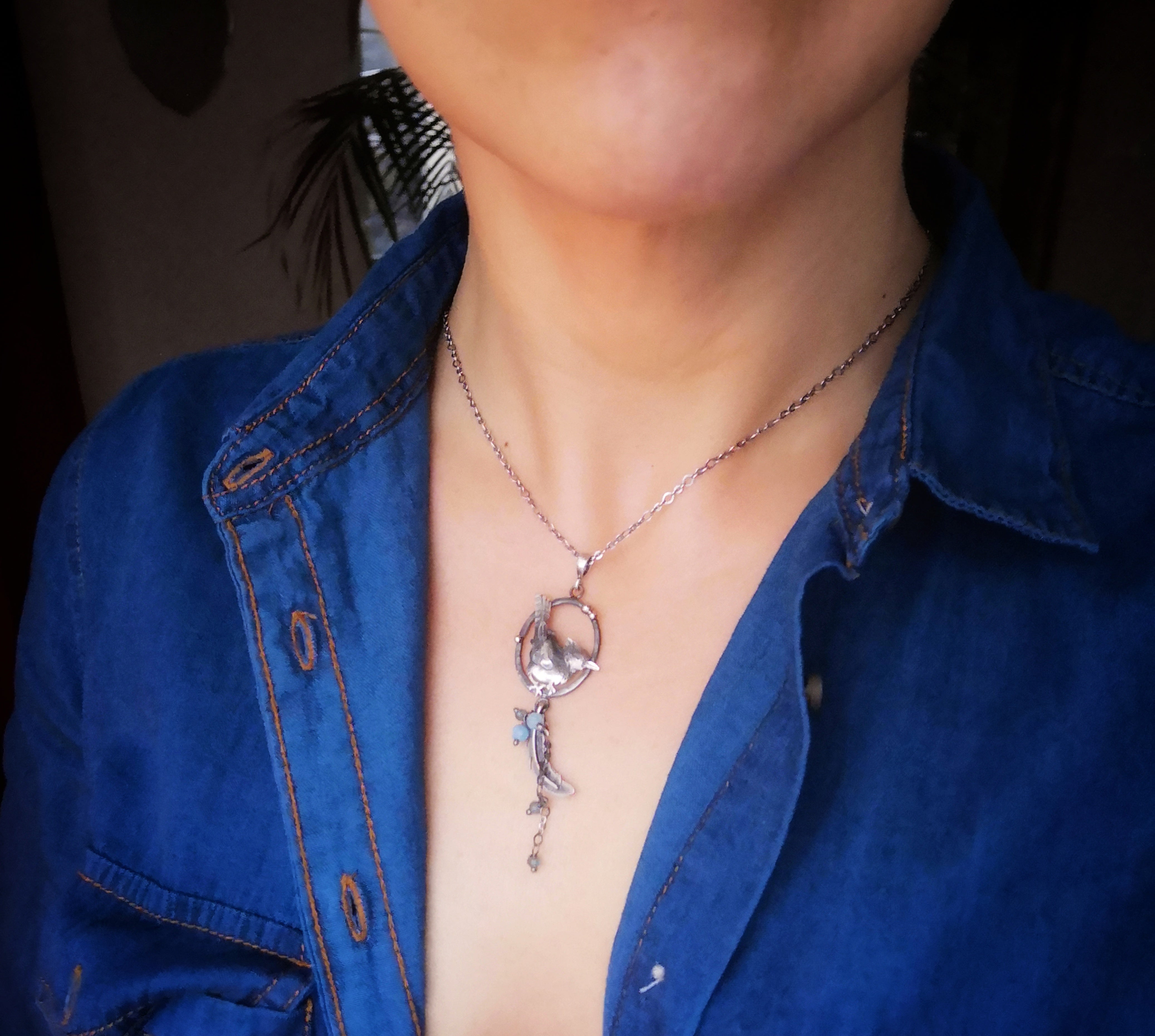 Blue Jay Lariat Necklace - Aquamarine & Topaz