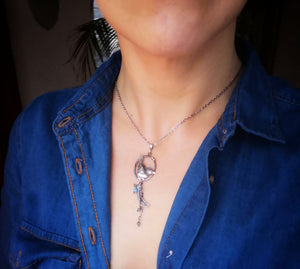 Blue Jay Lariat Necklace - Aquamarine & Topaz