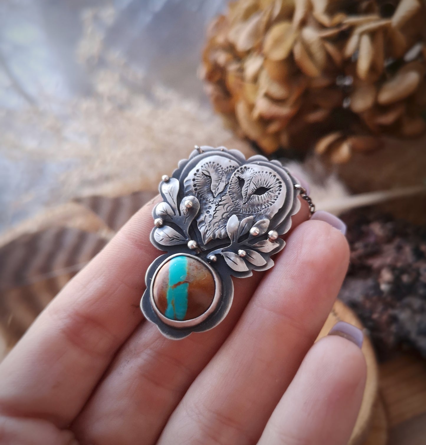 Hidden Secrets Necklace - Barn Owls & Royston Turquoise
