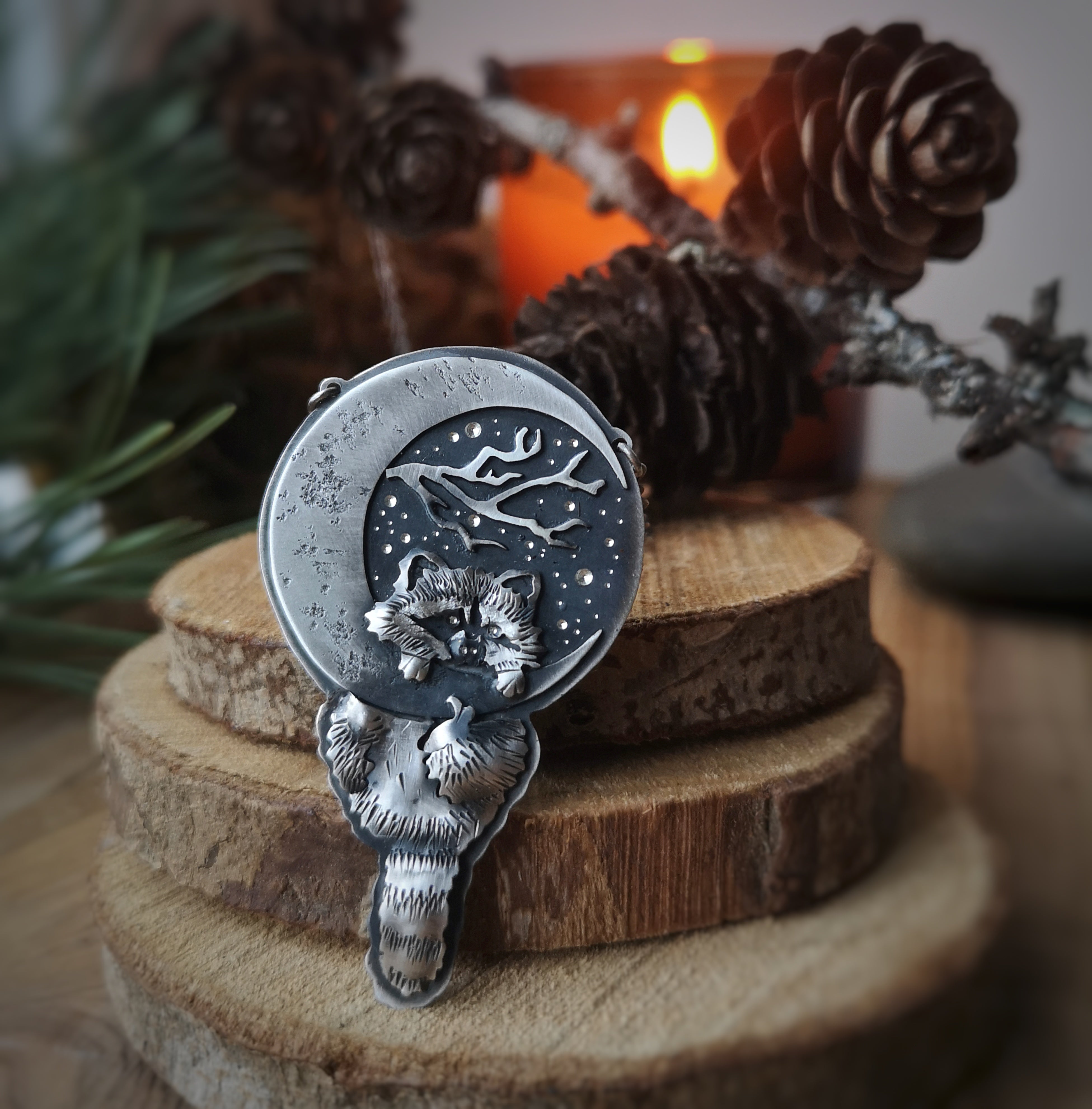 The Raccoon on the Moon Necklace