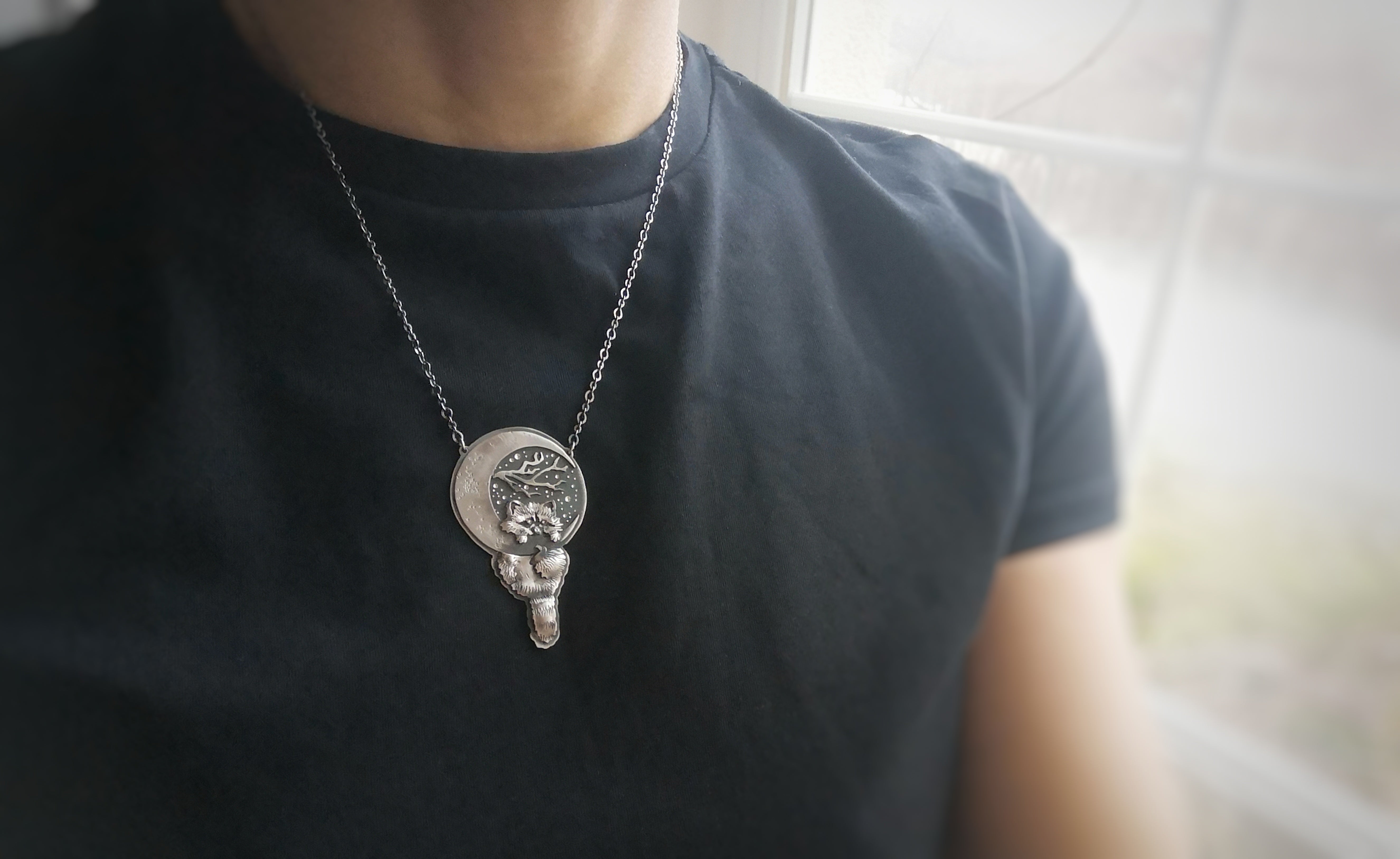 The Raccoon on the Moon Necklace