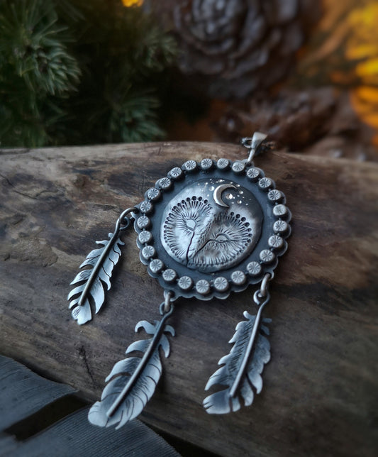 The Sleeping Owl- Dream Catcher Necklace