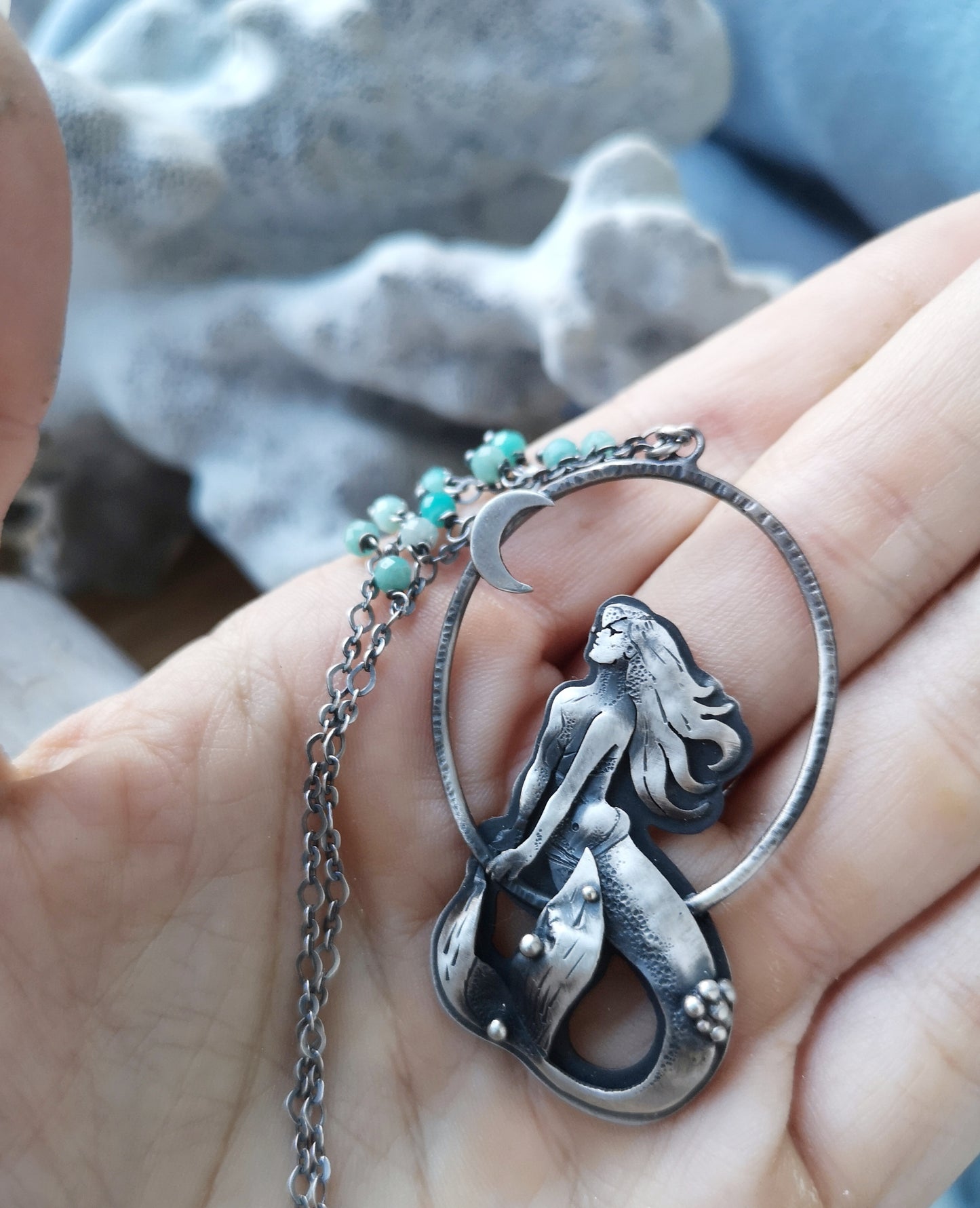 Angel of the Sea Necklace - Mermaid & Amazonite