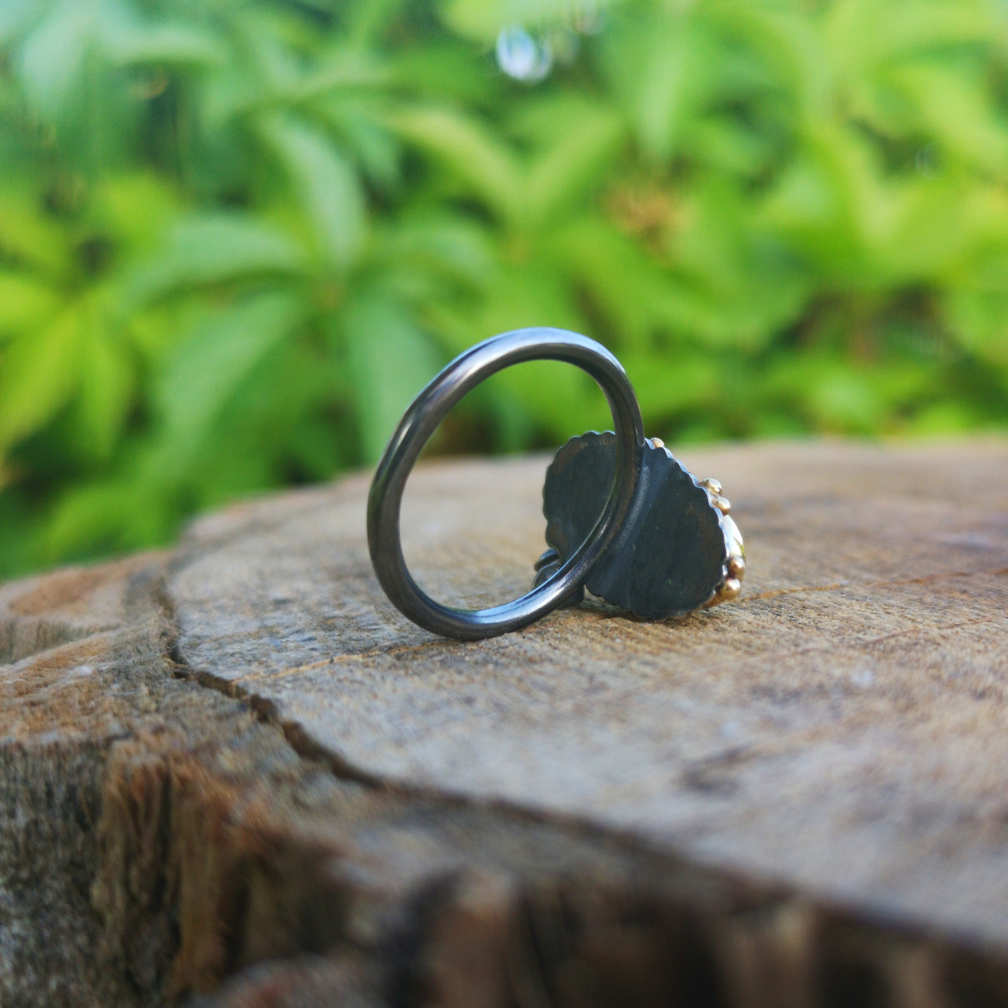 A Summer Night Ring - 22K Gold & Silver Chrysoprase