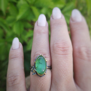 A Summer Night Ring - 22K Gold & Silver Chrysoprase