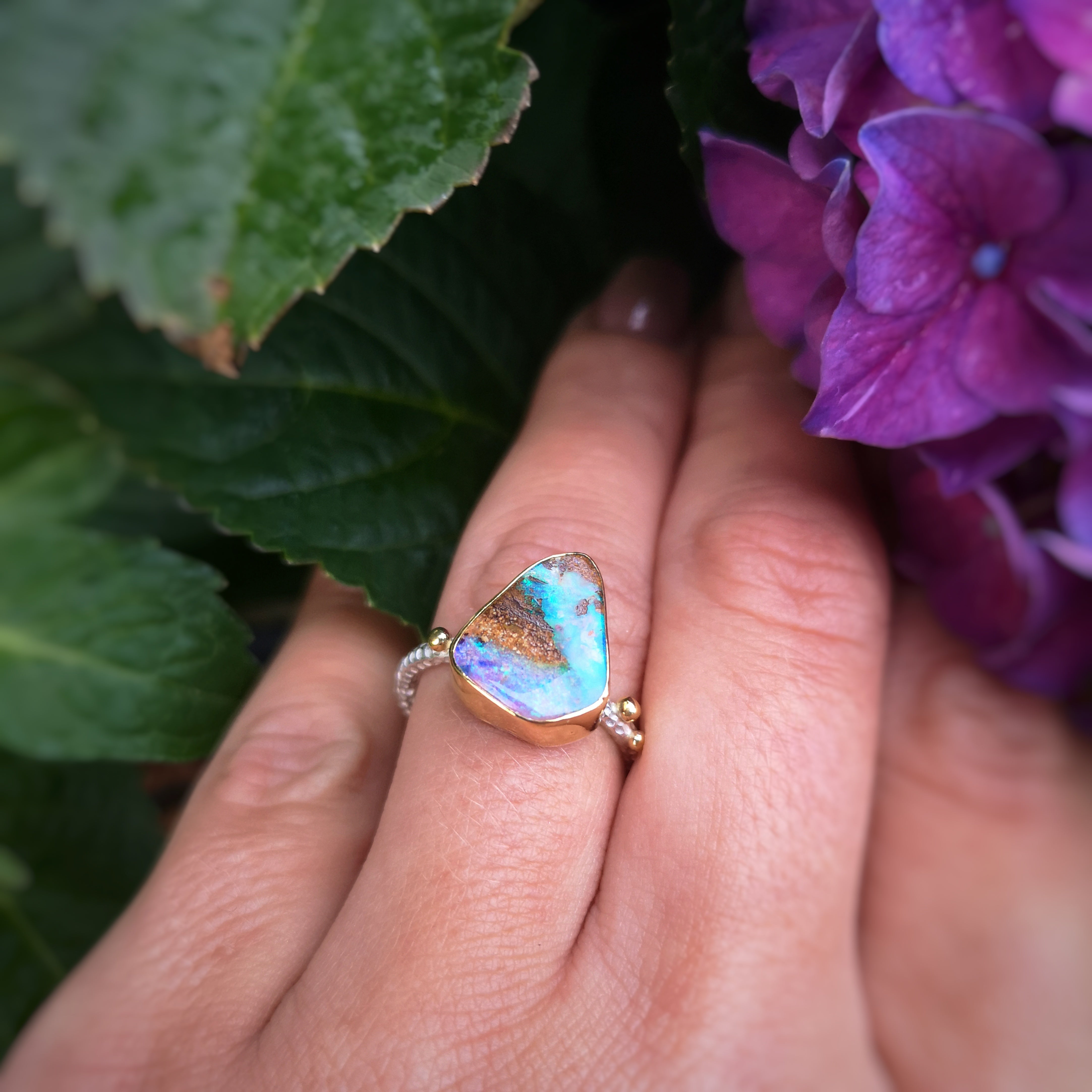 Copy of The Wonderland Ring - 22K Gold & Silver Australian Opal