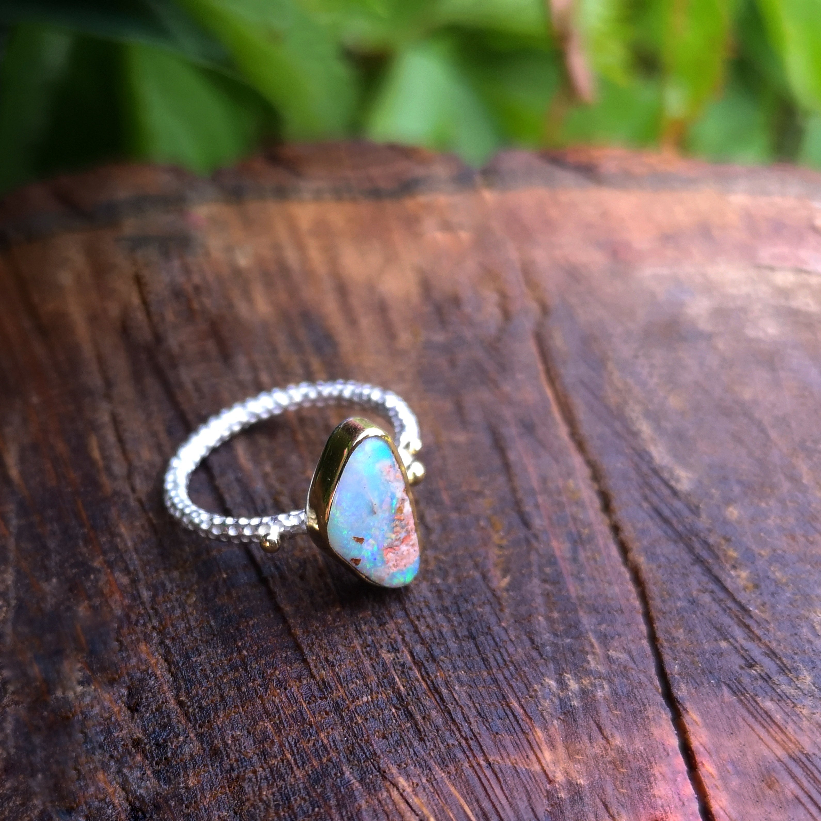 The Wonderland Ring - 22K Gold & Silver Australian Opal