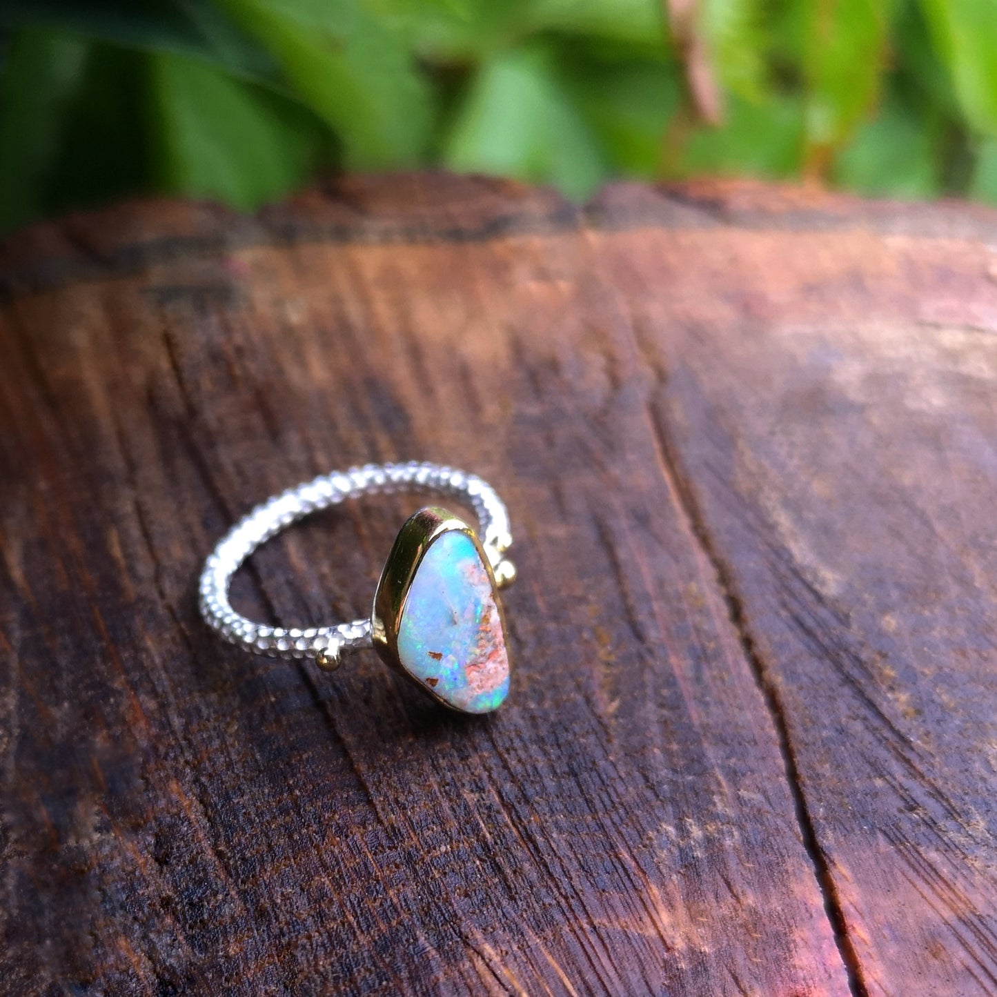 The Wonderland Ring - 22K Gold & Silver Australian Opal