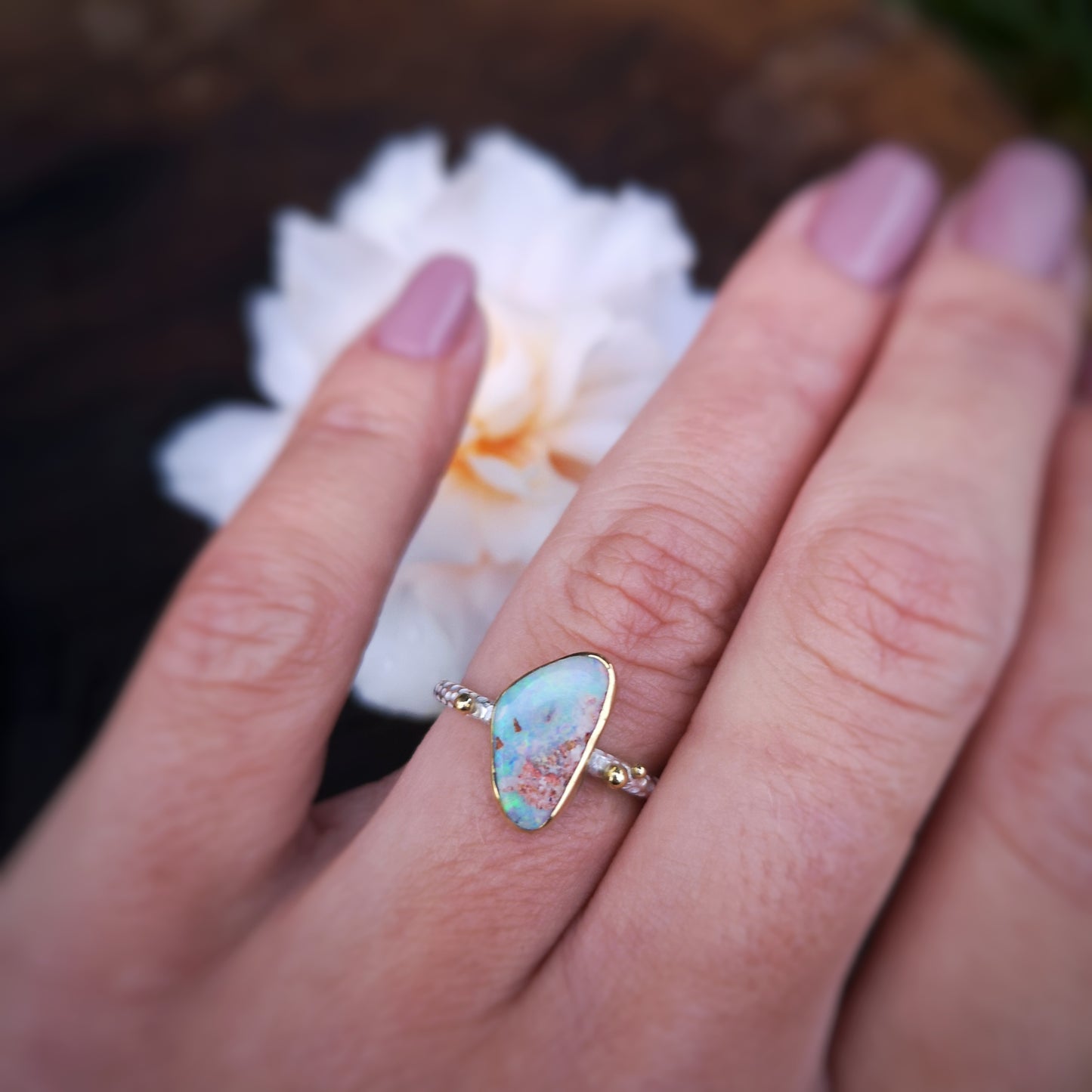 The Wonderland Ring - 22K Gold & Silver Australian Opal