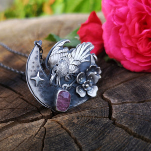 The Moon Raven Necklace with Pink Tourmaline