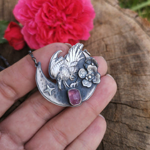 The Moon Raven Necklace with Pink Tourmaline