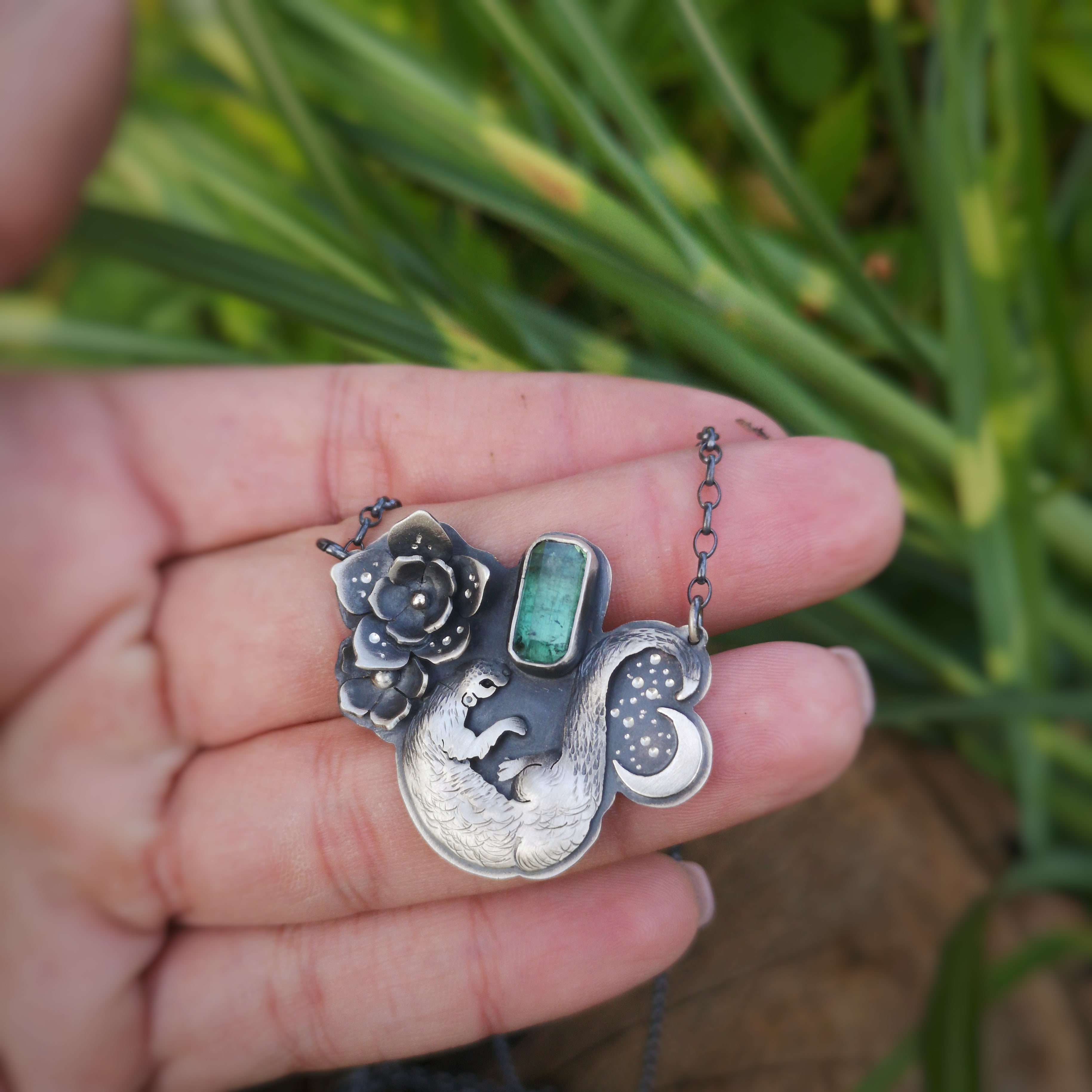 The Otter Necklace with Green Tourmaline