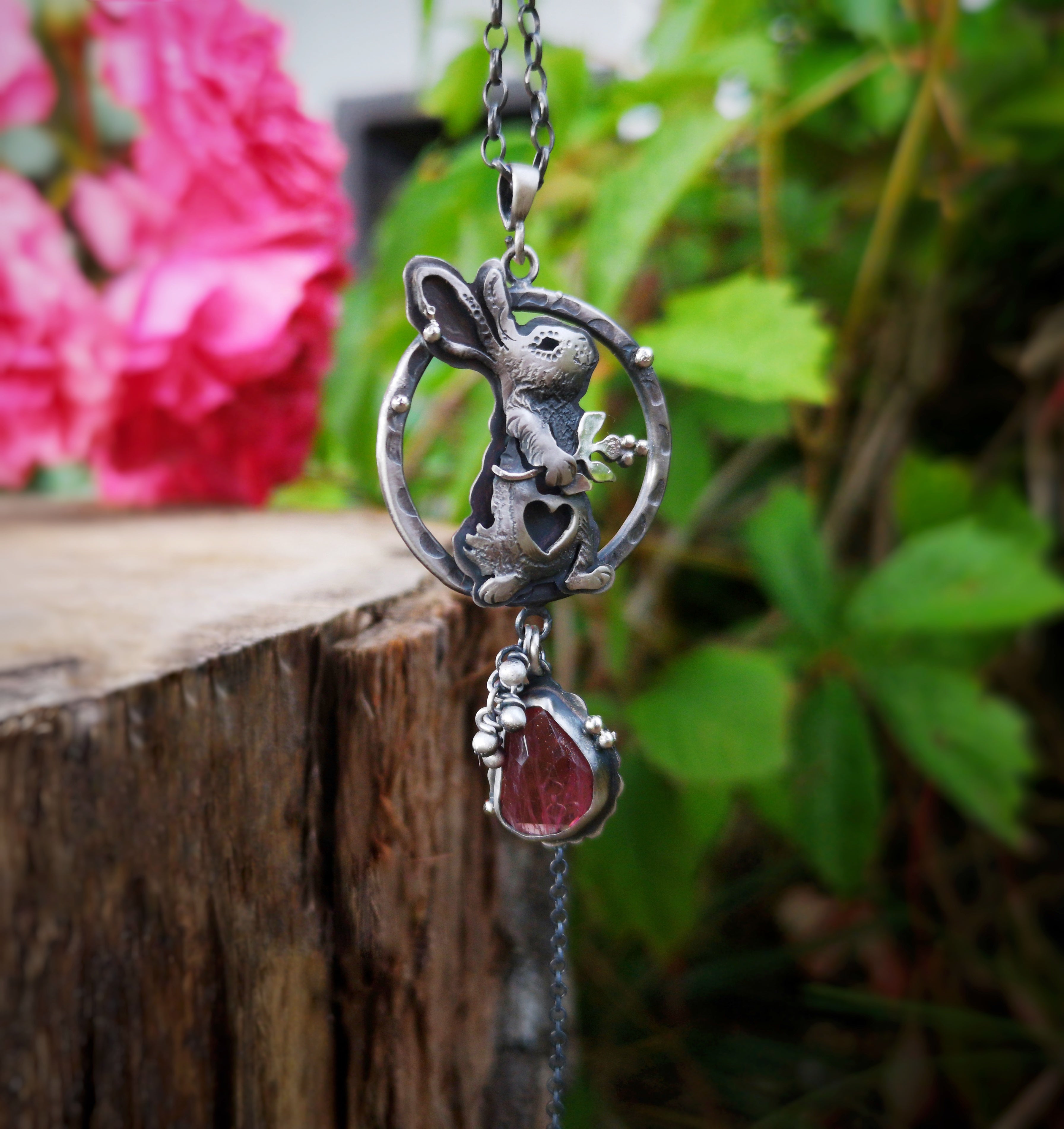 The Loving Rabbit Lariat Necklace - Rabbit & Tourmaline