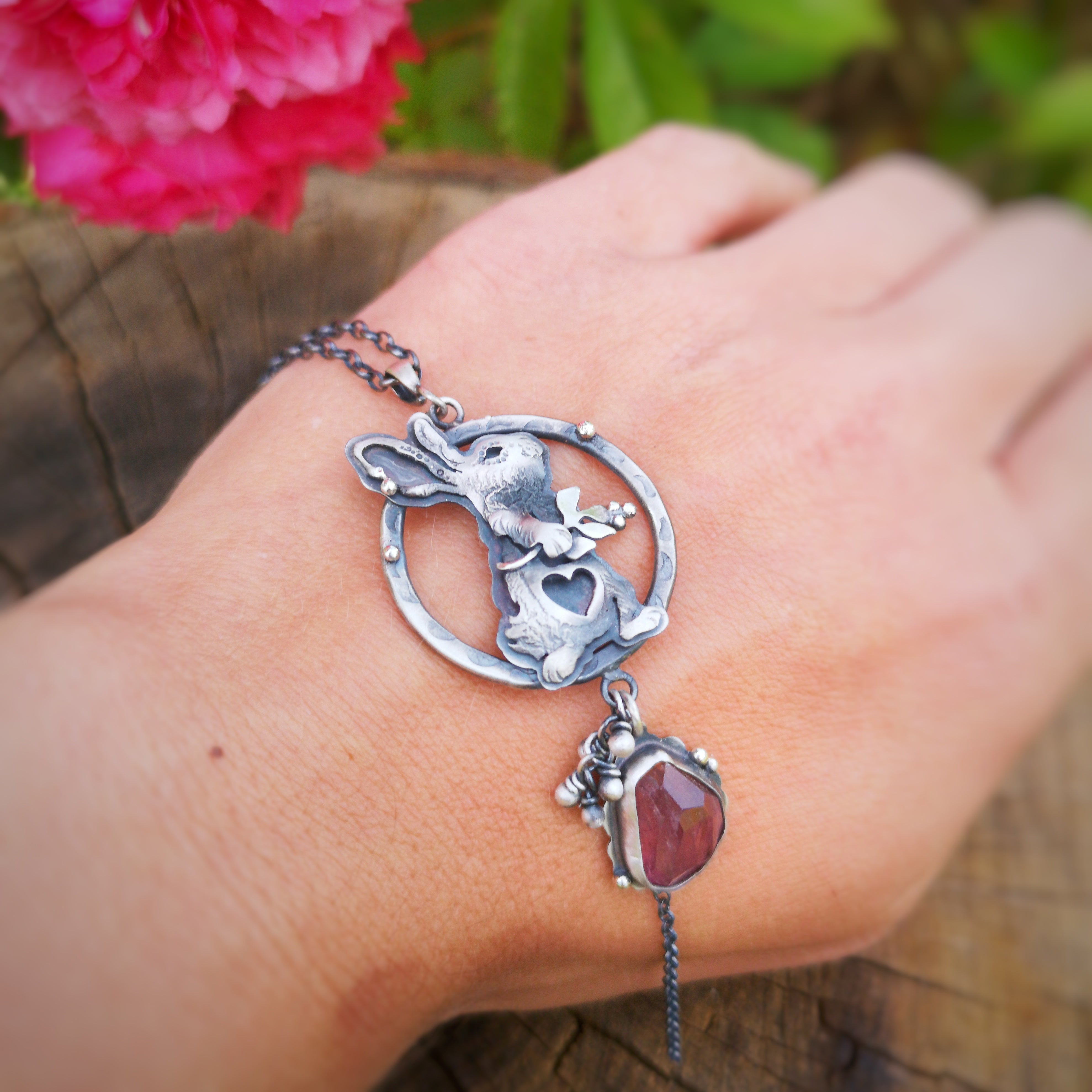 The Loving Rabbit Lariat Necklace - Rabbit & Tourmaline