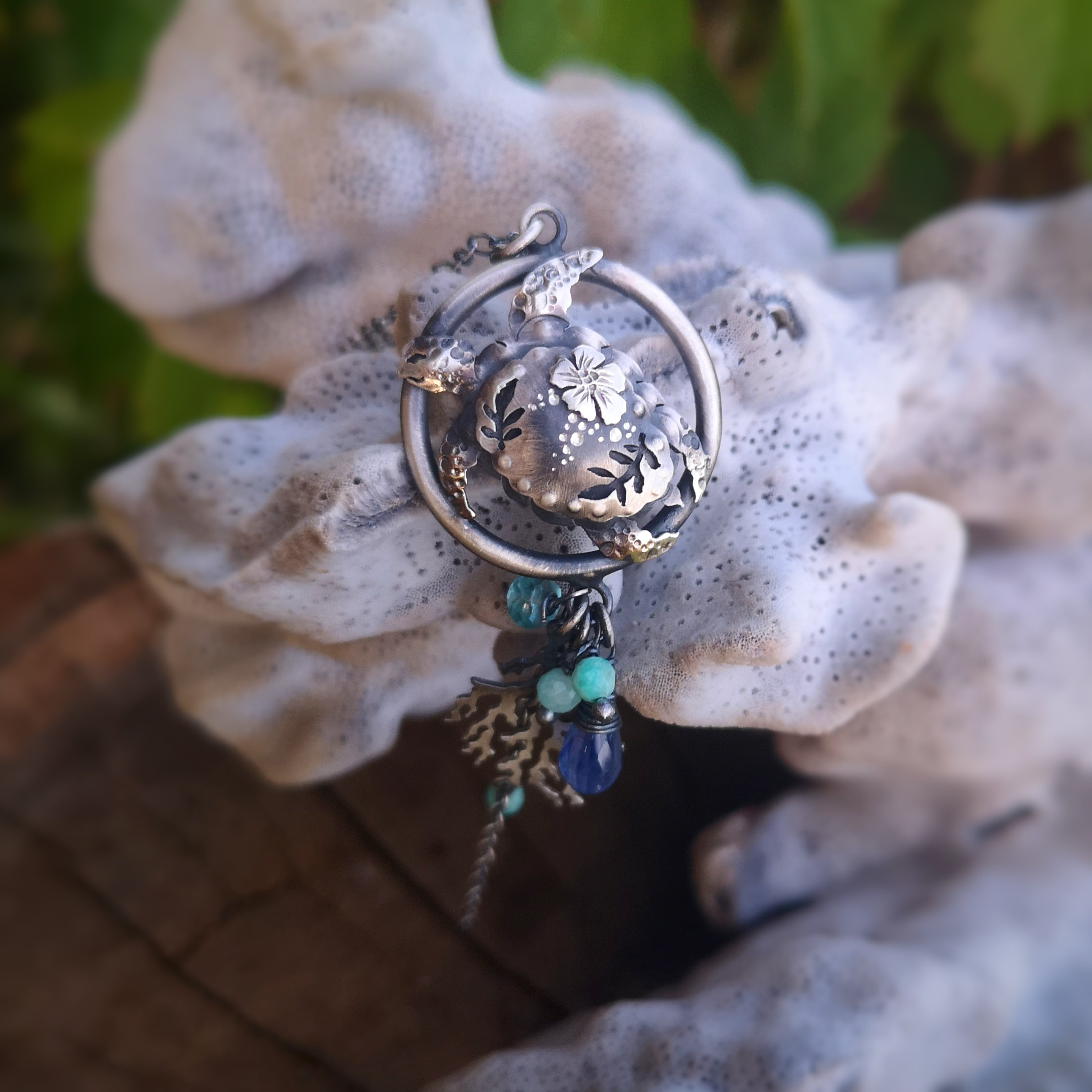 The Turtle & Hibiscus Lariat Necklace