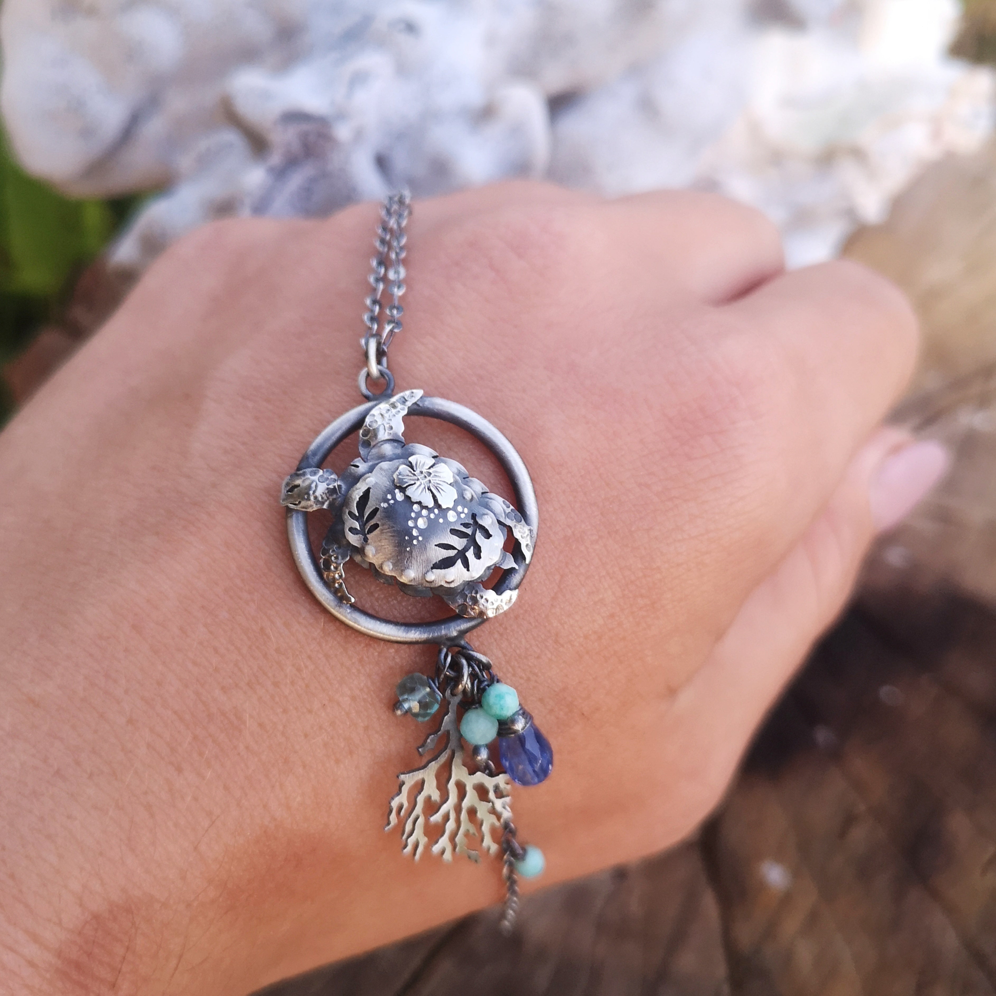 The Turtle & Hibiscus Lariat Necklace