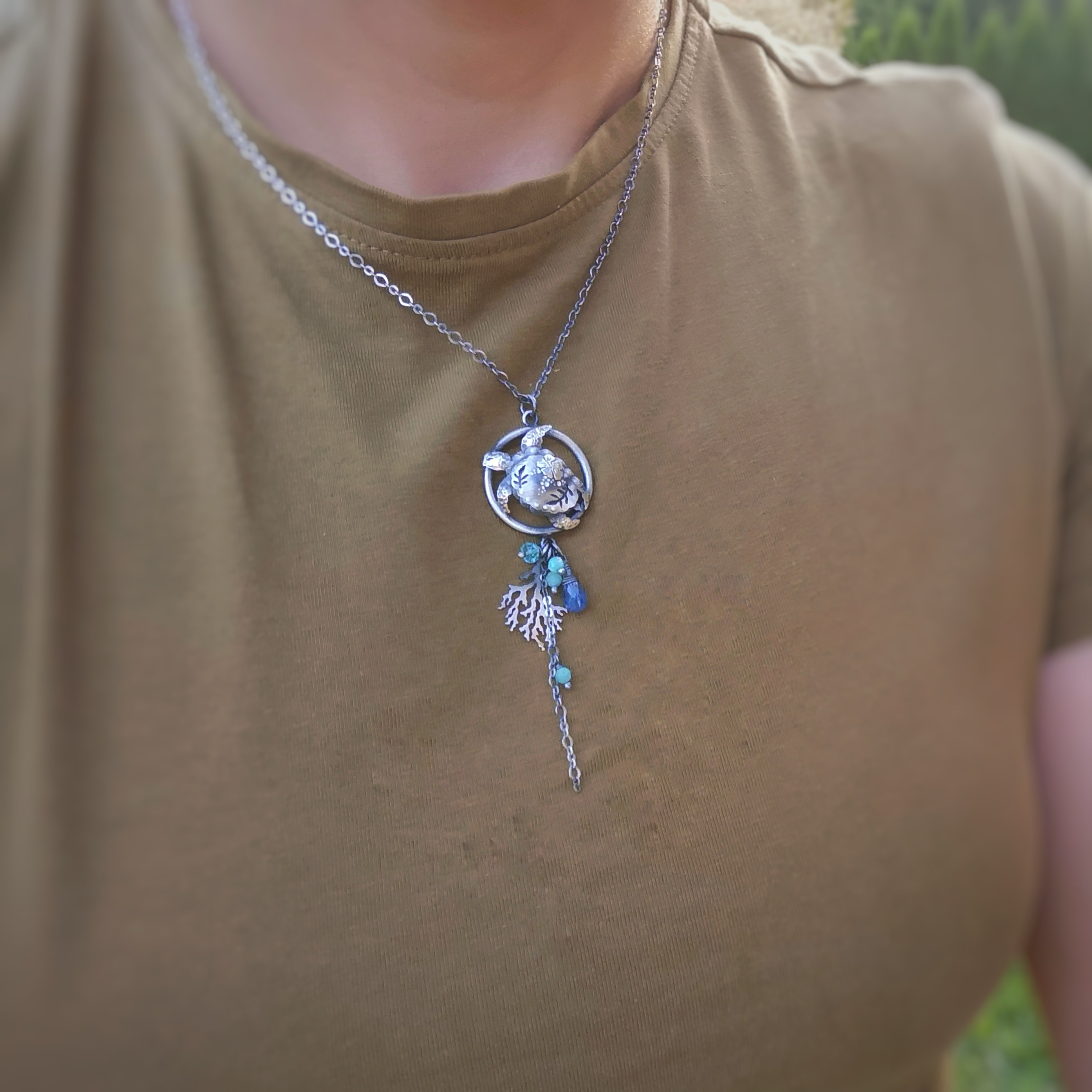 The Turtle & Hibiscus Lariat Necklace