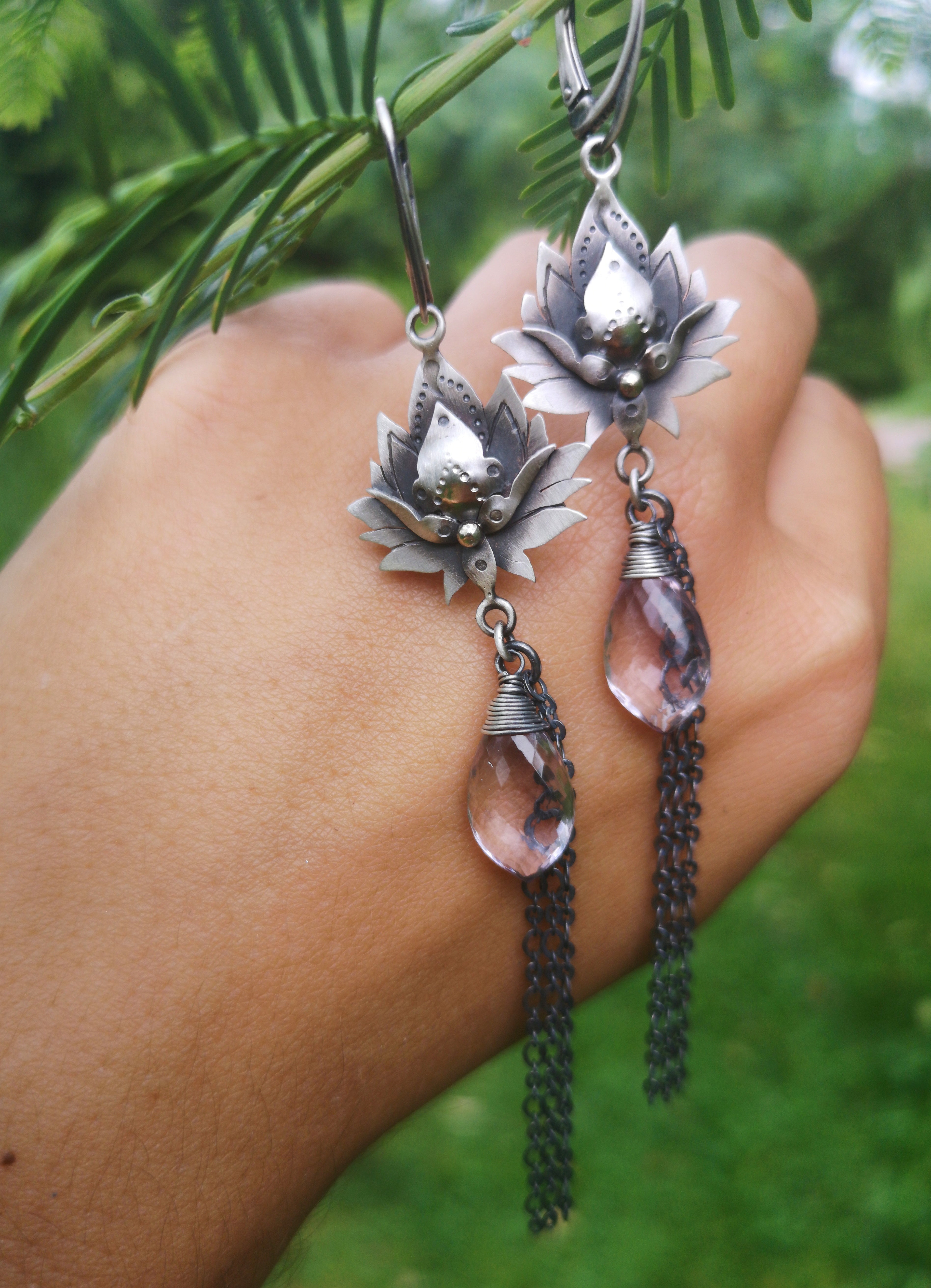 The Lotus Earrings - Pink Amethyst Earrings