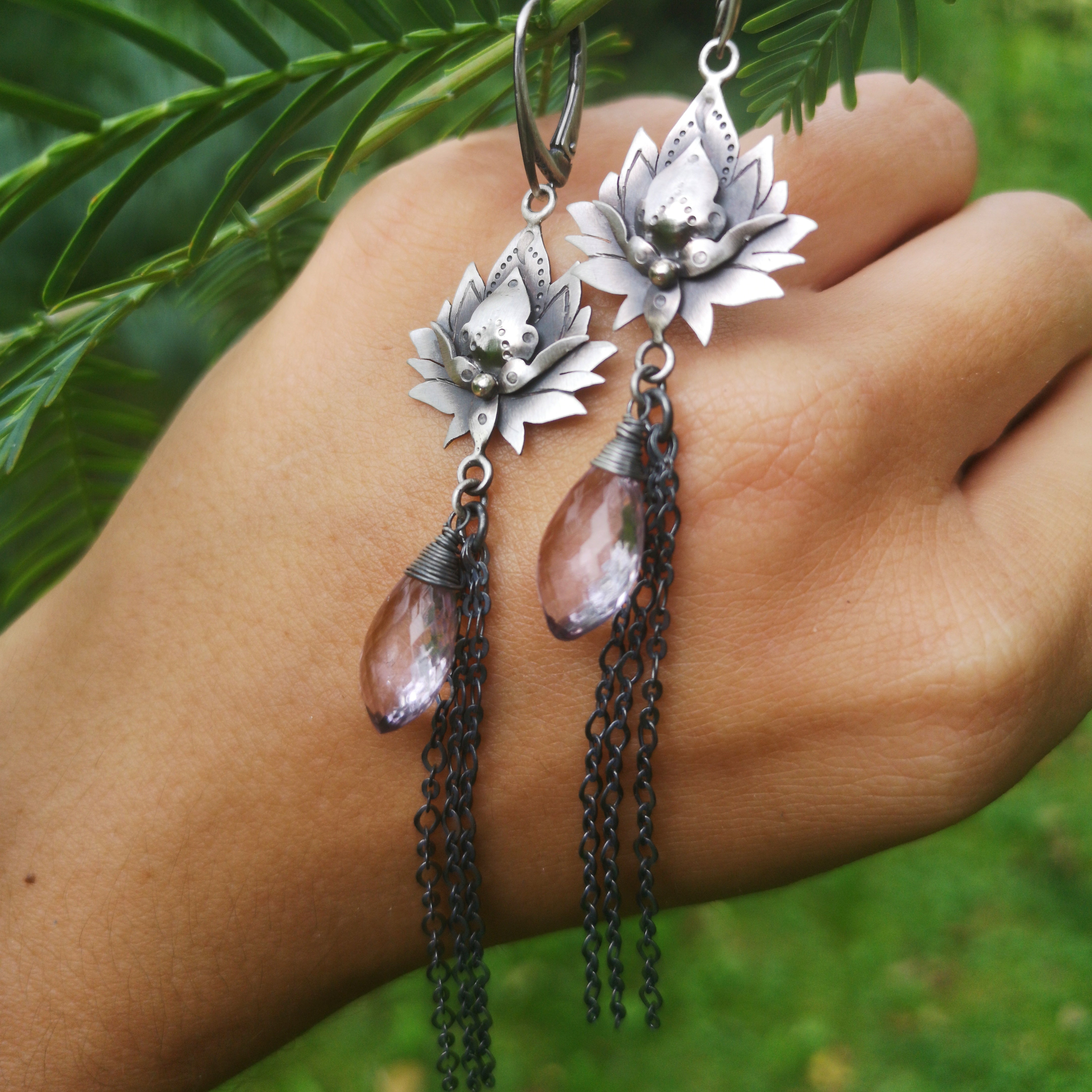 The Lotus Earrings - Pink Amethyst Earrings