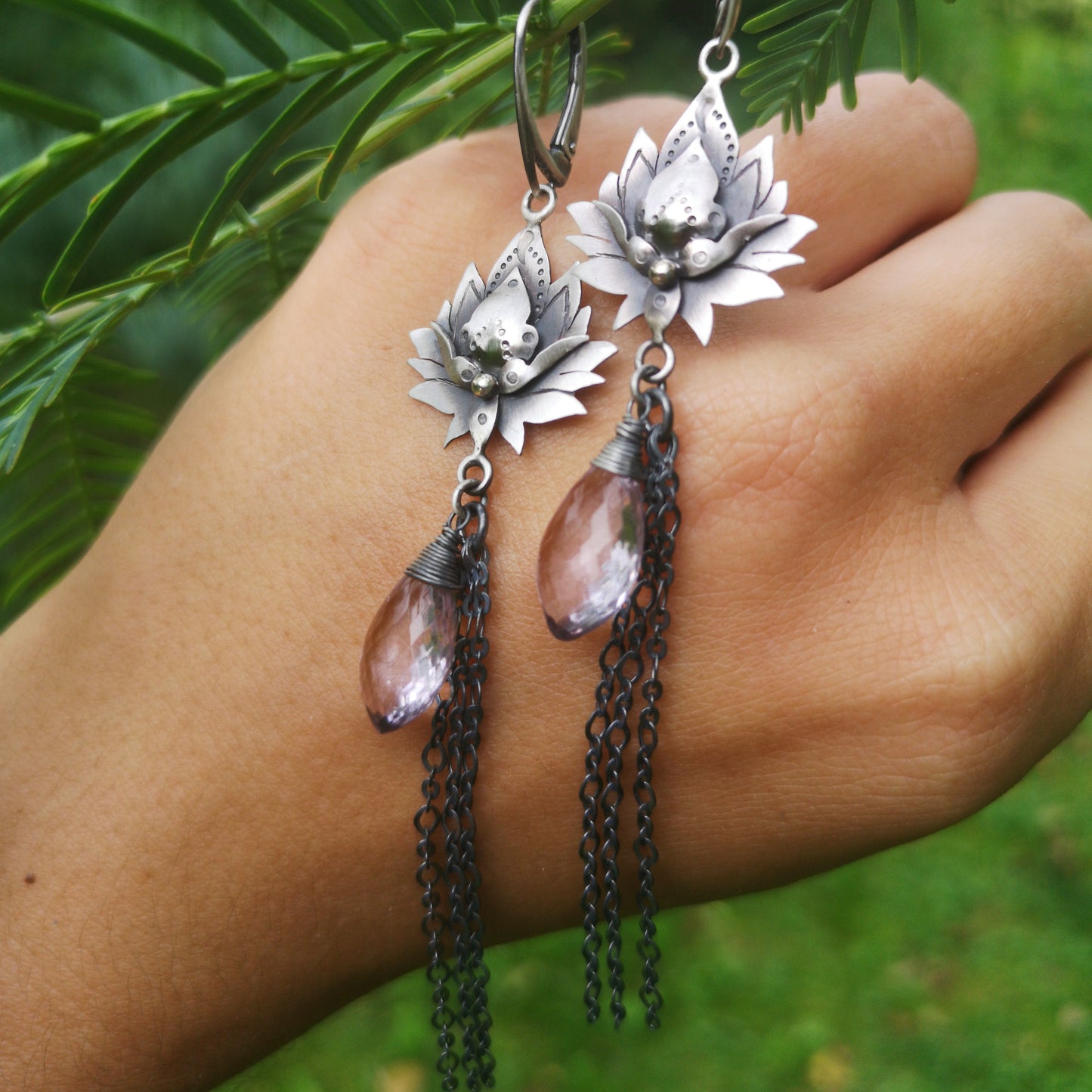 The Lotus Earrings - Pink Amethyst Earrings