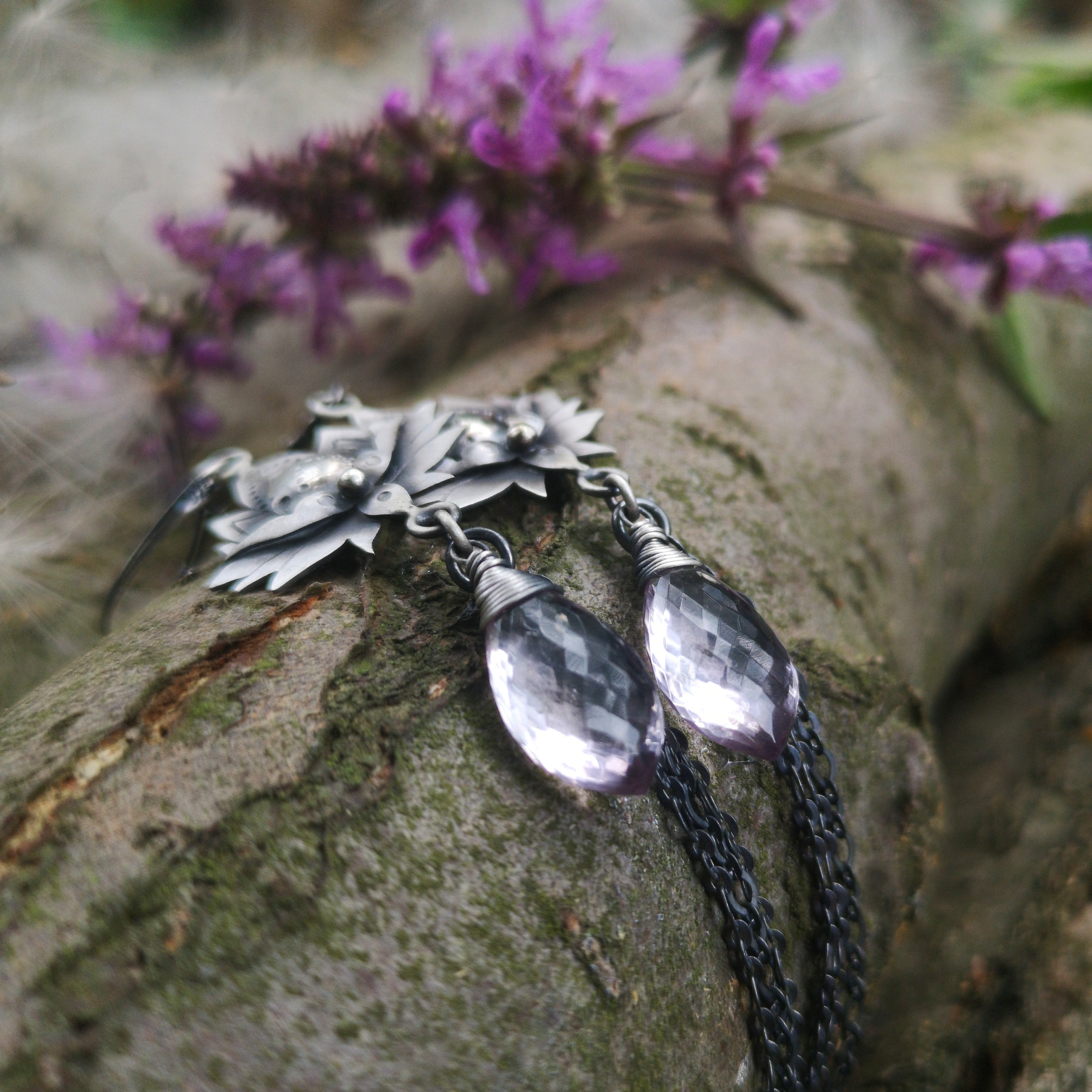 The Lotus Earrings - Pink Amethyst Earrings