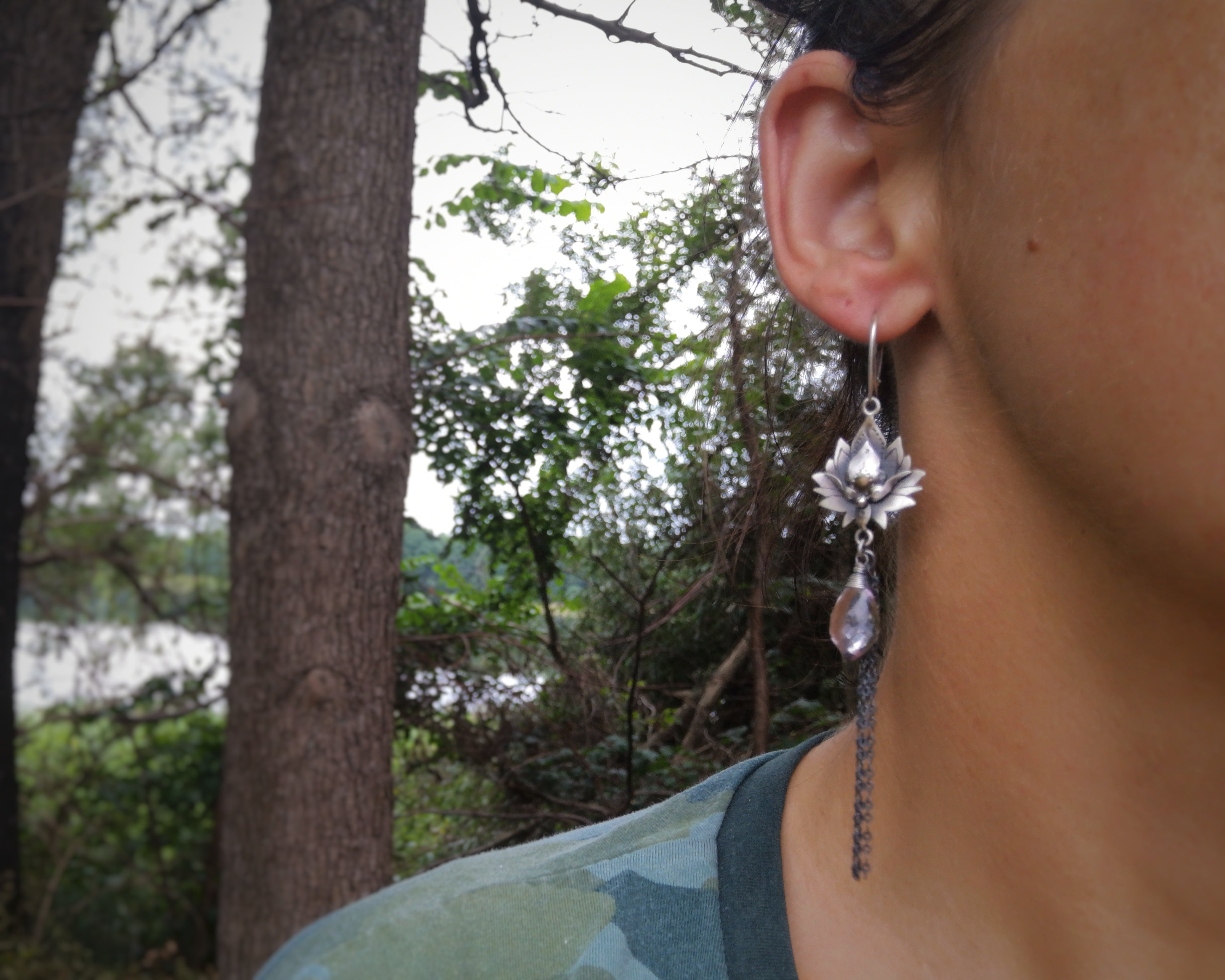 The Lotus Earrings - Pink Amethyst Earrings