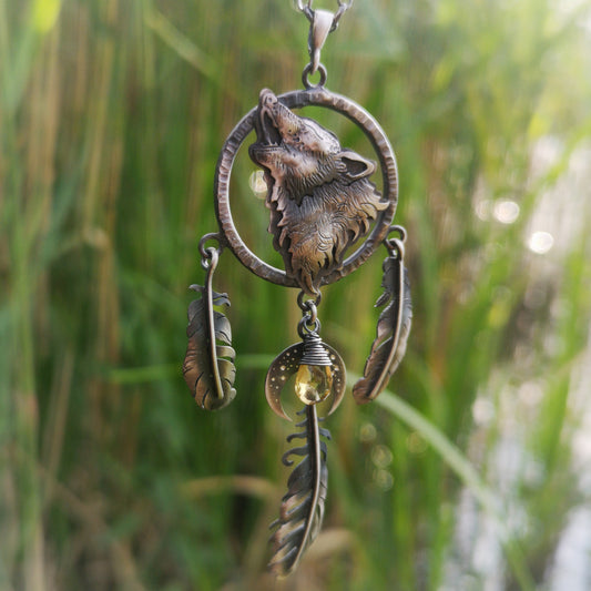 The Wolf Dreamcatcher Necklace - Citrine