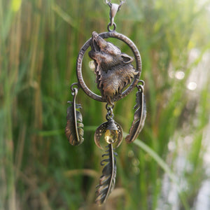 The Wolf Dreamcatcher Necklace - Citrine
