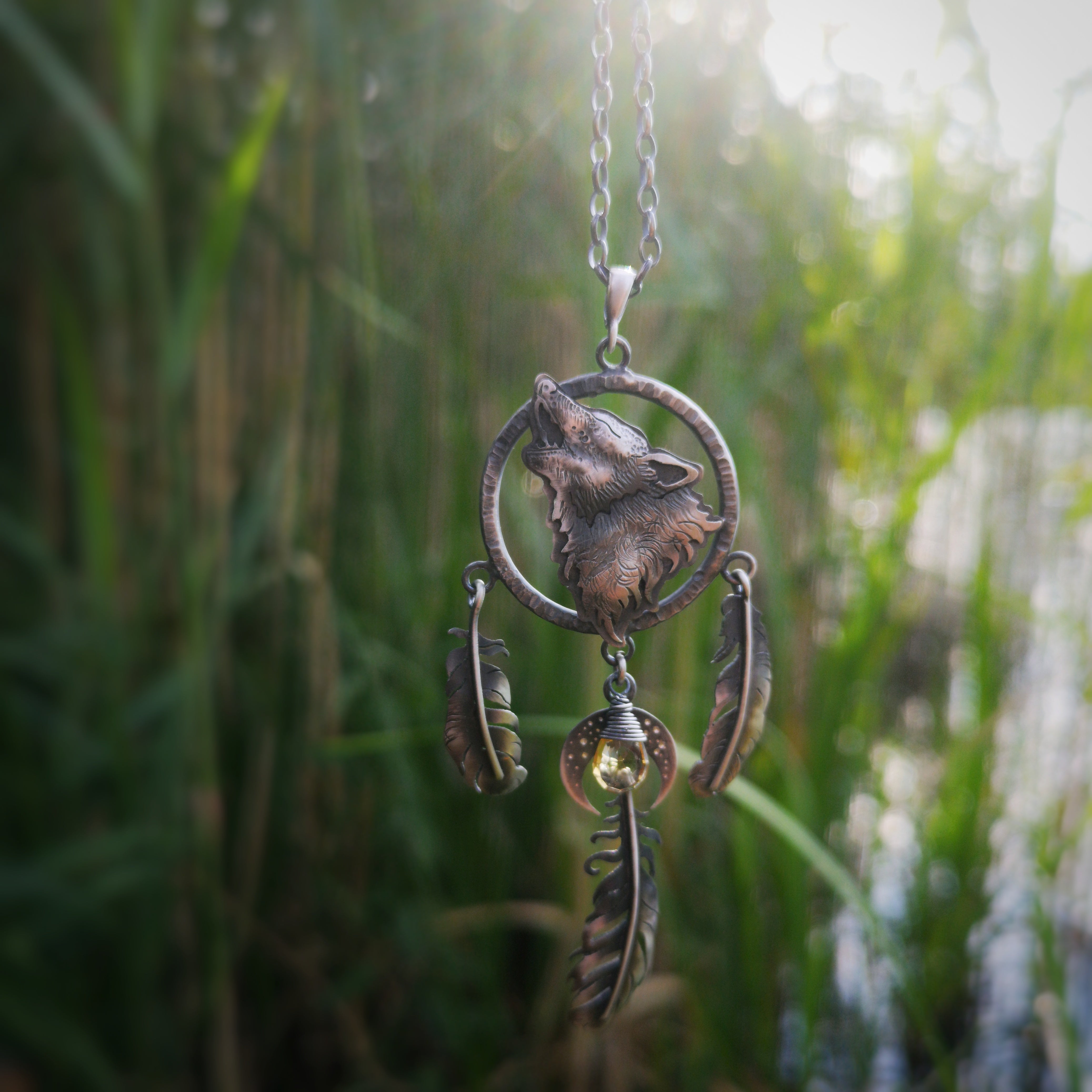 The Wolf Dreamcatcher Necklace - Citrine