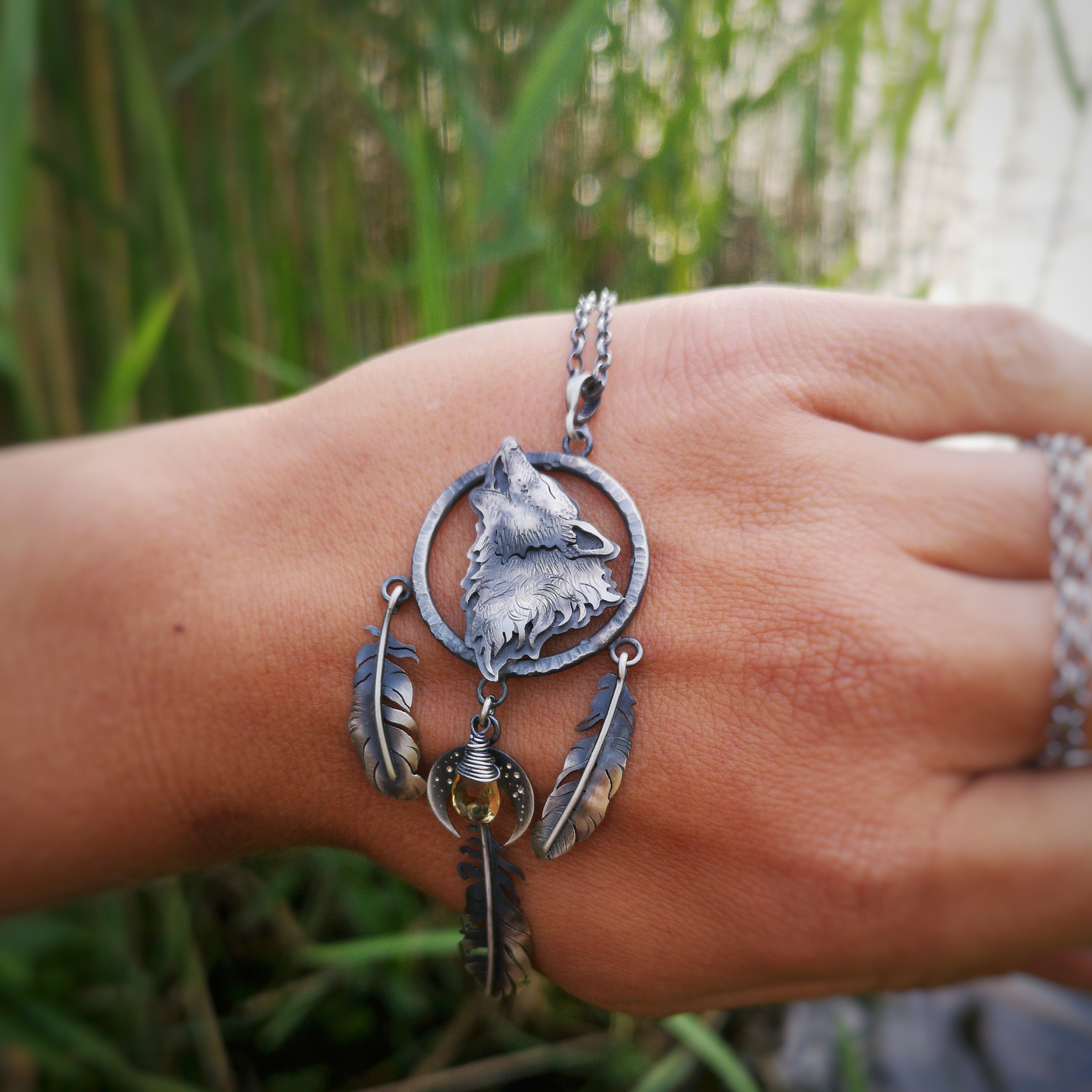 The Wolf Dreamcatcher Necklace - Citrine