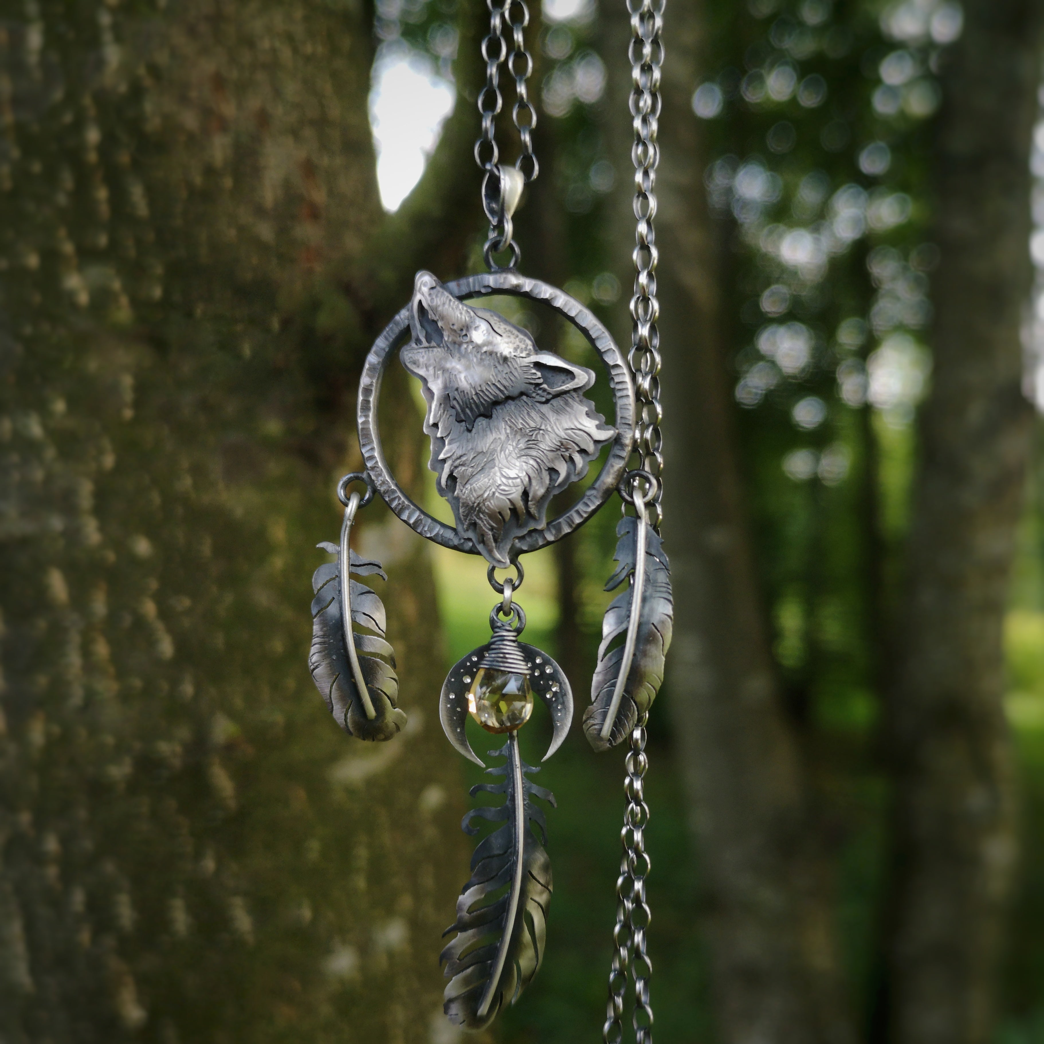 The Wolf Dreamcatcher Necklace - Citrine