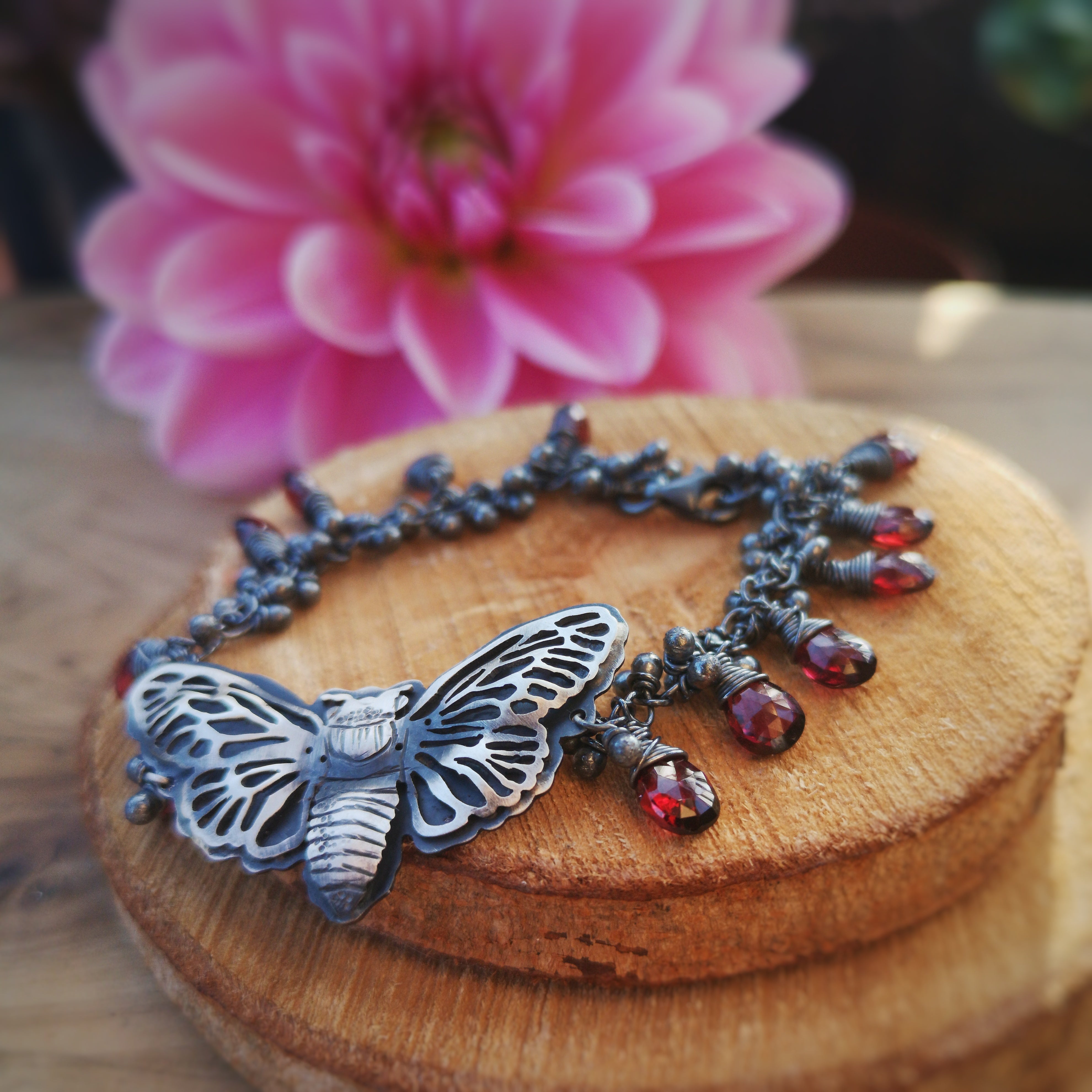 The Cicada Bracelet - Crimson Garnet