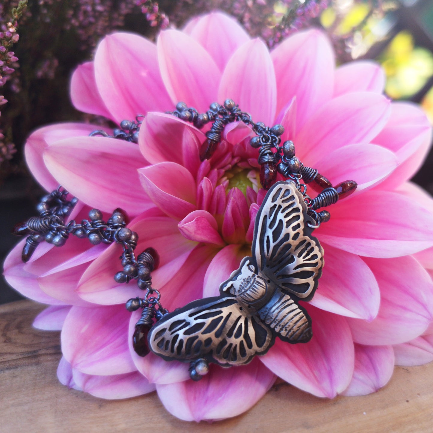 The Cicada Bracelet - Crimson Garnet